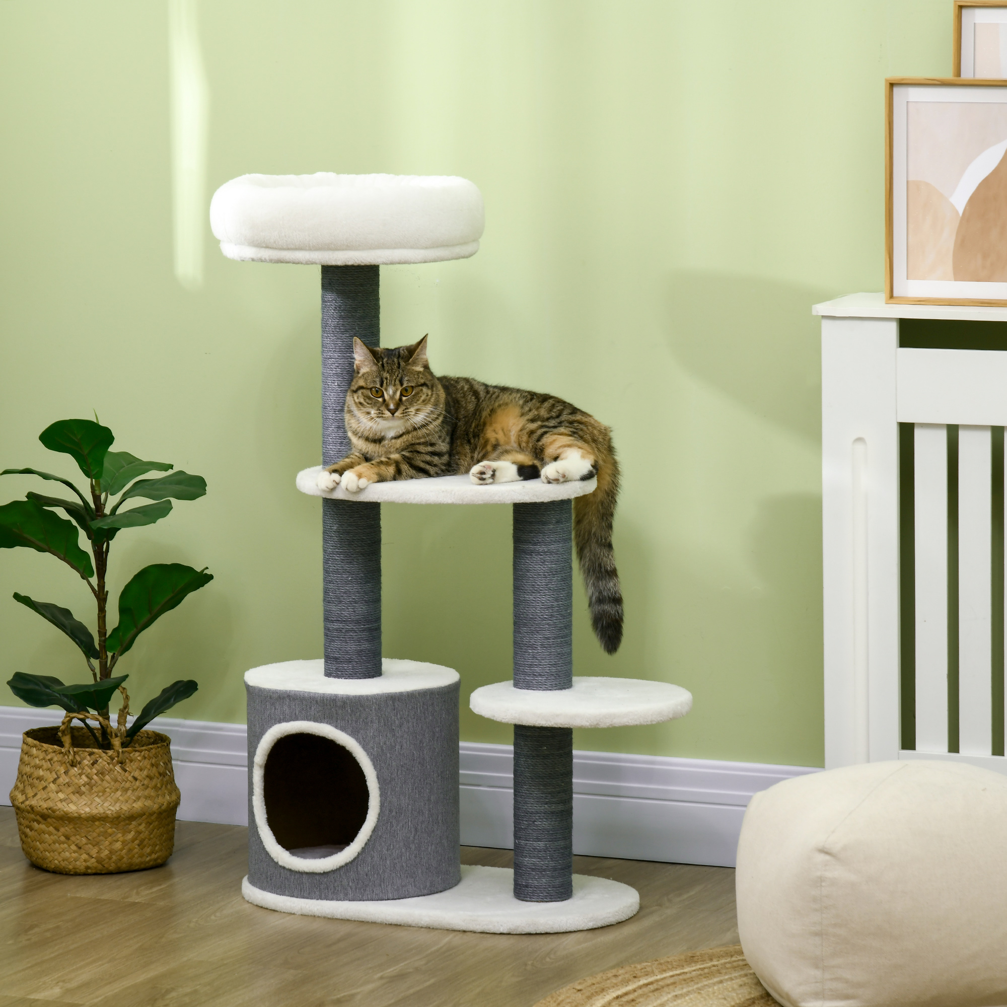 PawHut 39" Cat Tree Tower, Multi-level Cat Activity Centre with Scratching Posts, Condo, Top Perch, Platforms, White Aosom Canada