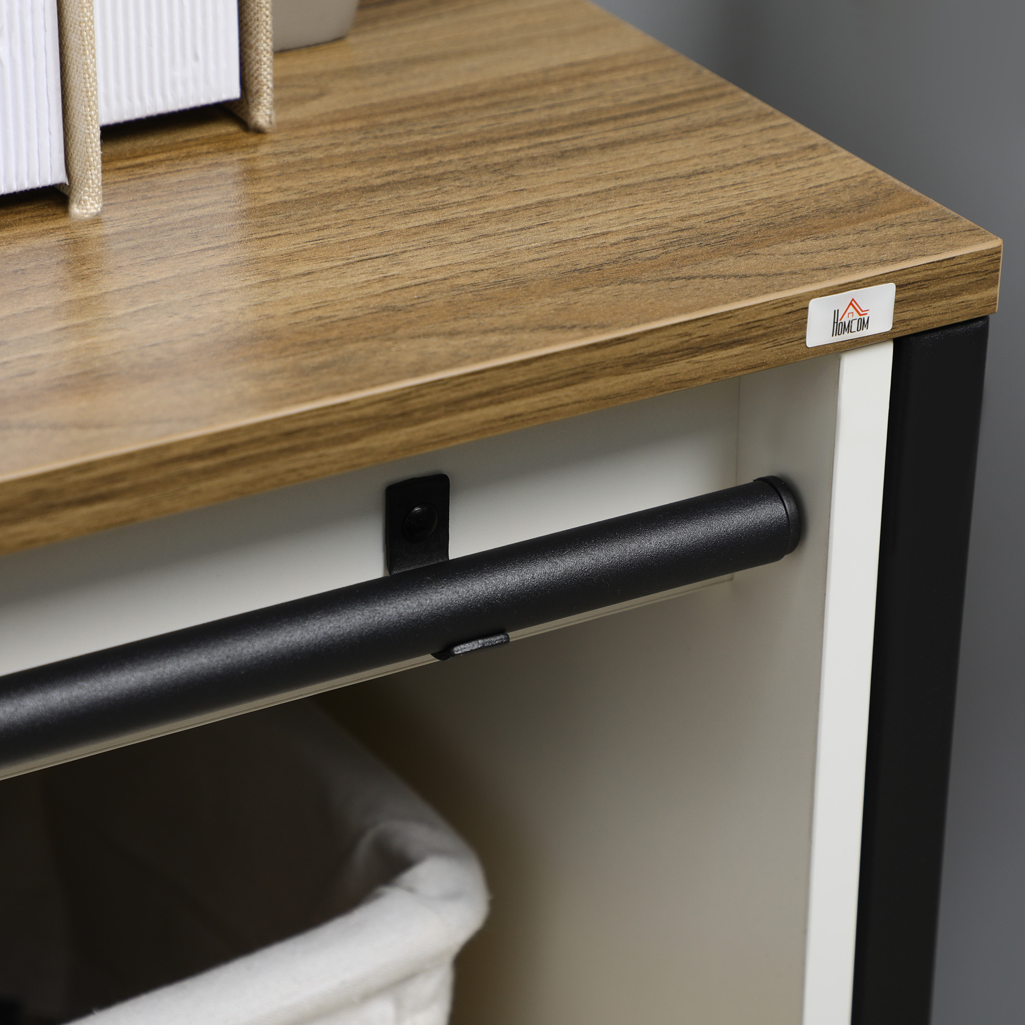 HOMCOM White and Brown Buffet Cabinet Farmhouse Sideboard Bar Kitchen Storage Adjustable Shelf Sliding Barn Door | Aosom.com 7