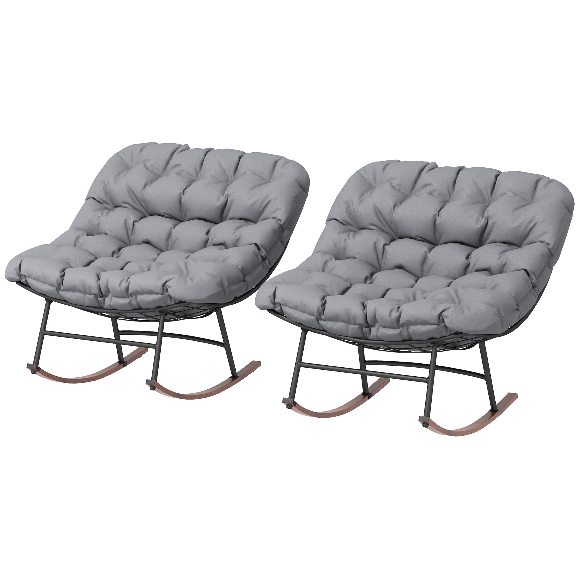 Outsunny Outdoor Rocking Chair Patio Set of 2, Oversized Rocking Papasan Chairs with Cushions for Garden Porch, 265 lbs., Gray