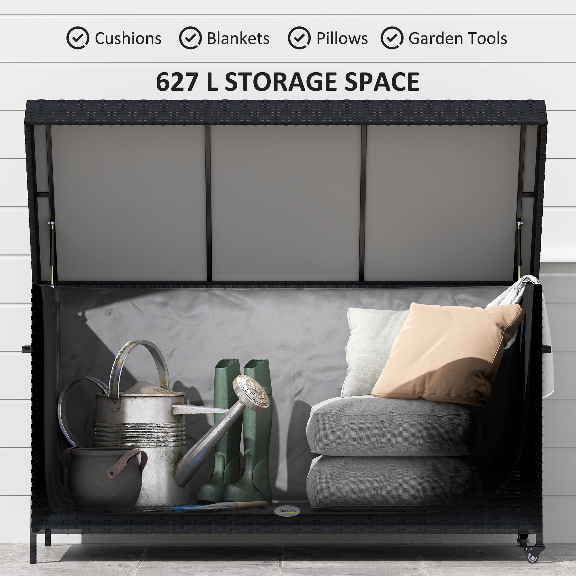 Outsunny 165 Gallon Deck Box, Wicker Outdoor Patio Storage Box