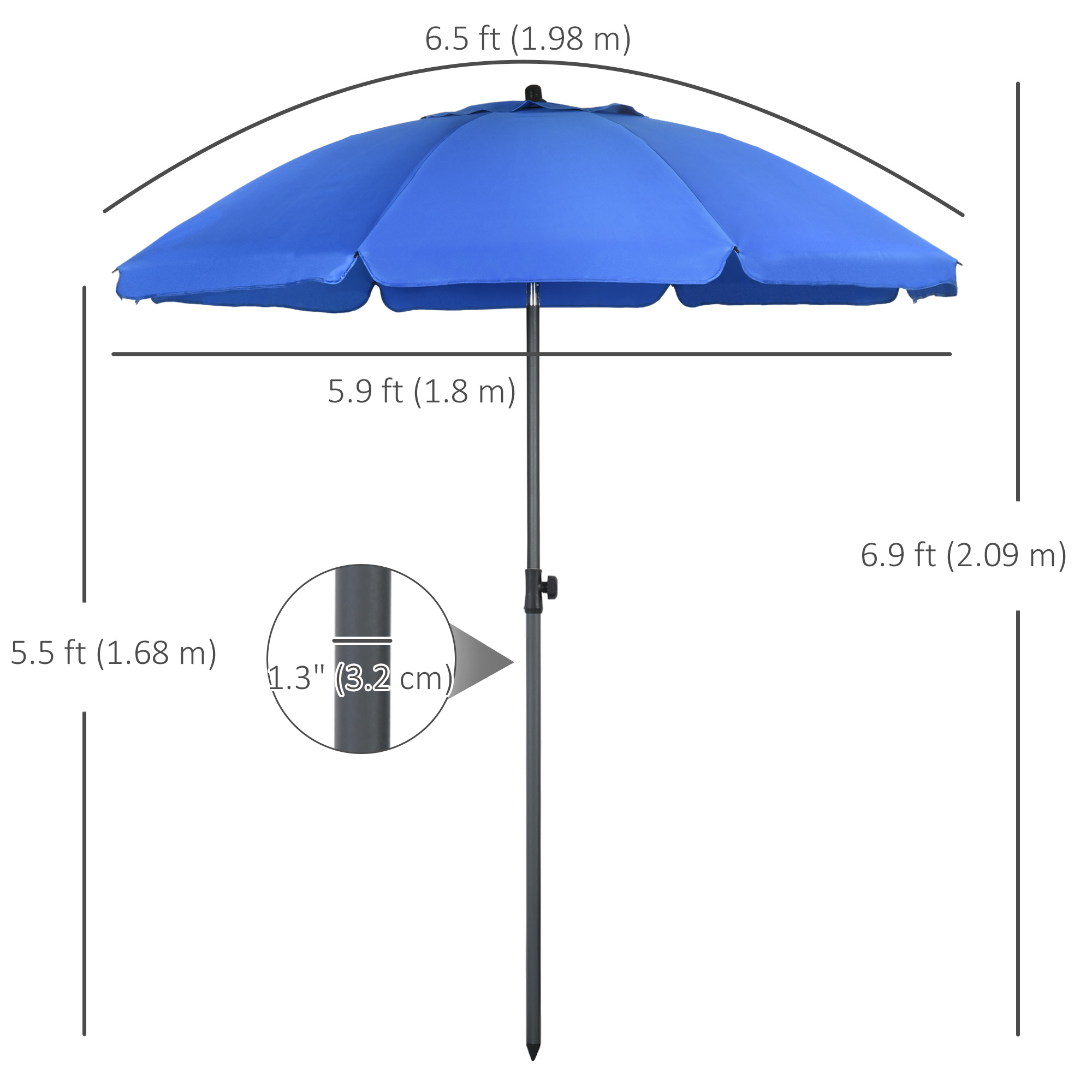 Outsunny 6ft Beach Umbrella, Outdoor Sun Shade Parasol with