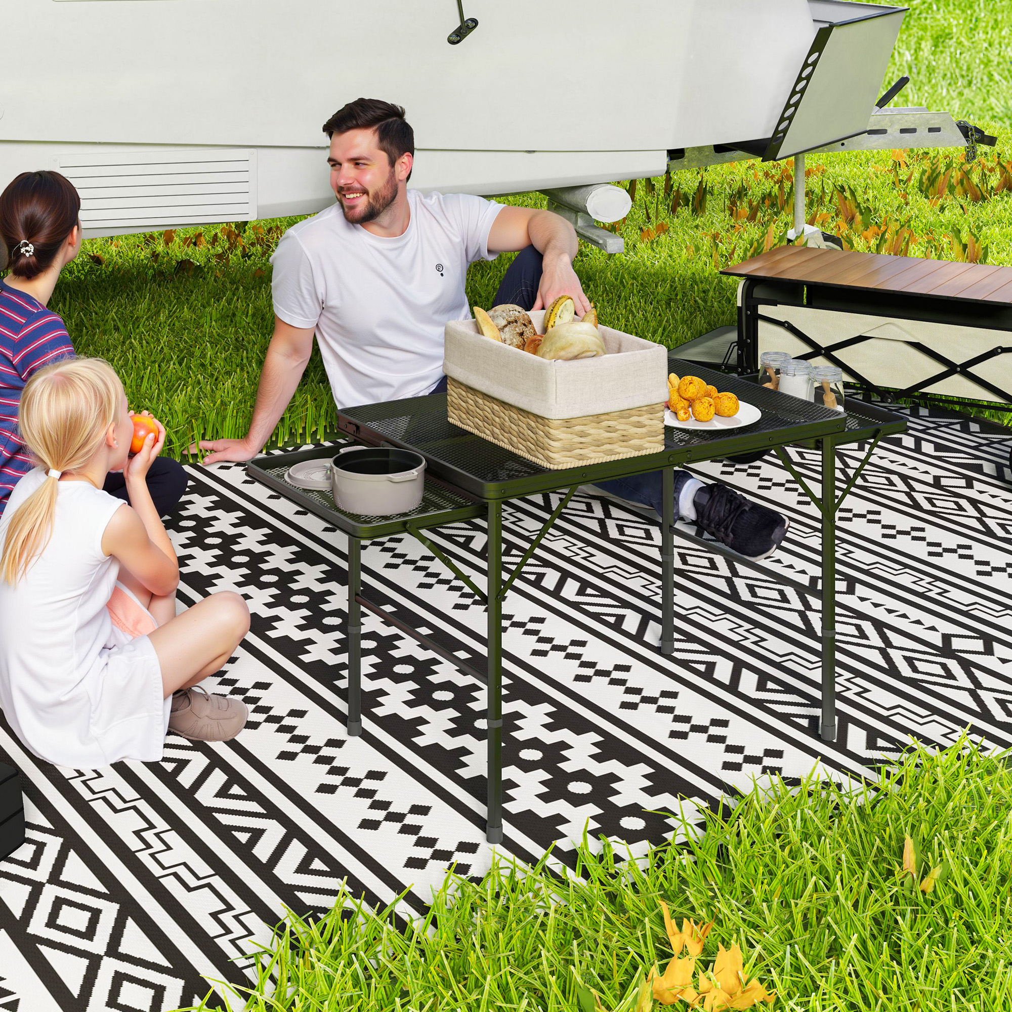 Outsunny 4.5ft Folding Grill Table, Height Adjustable Camping