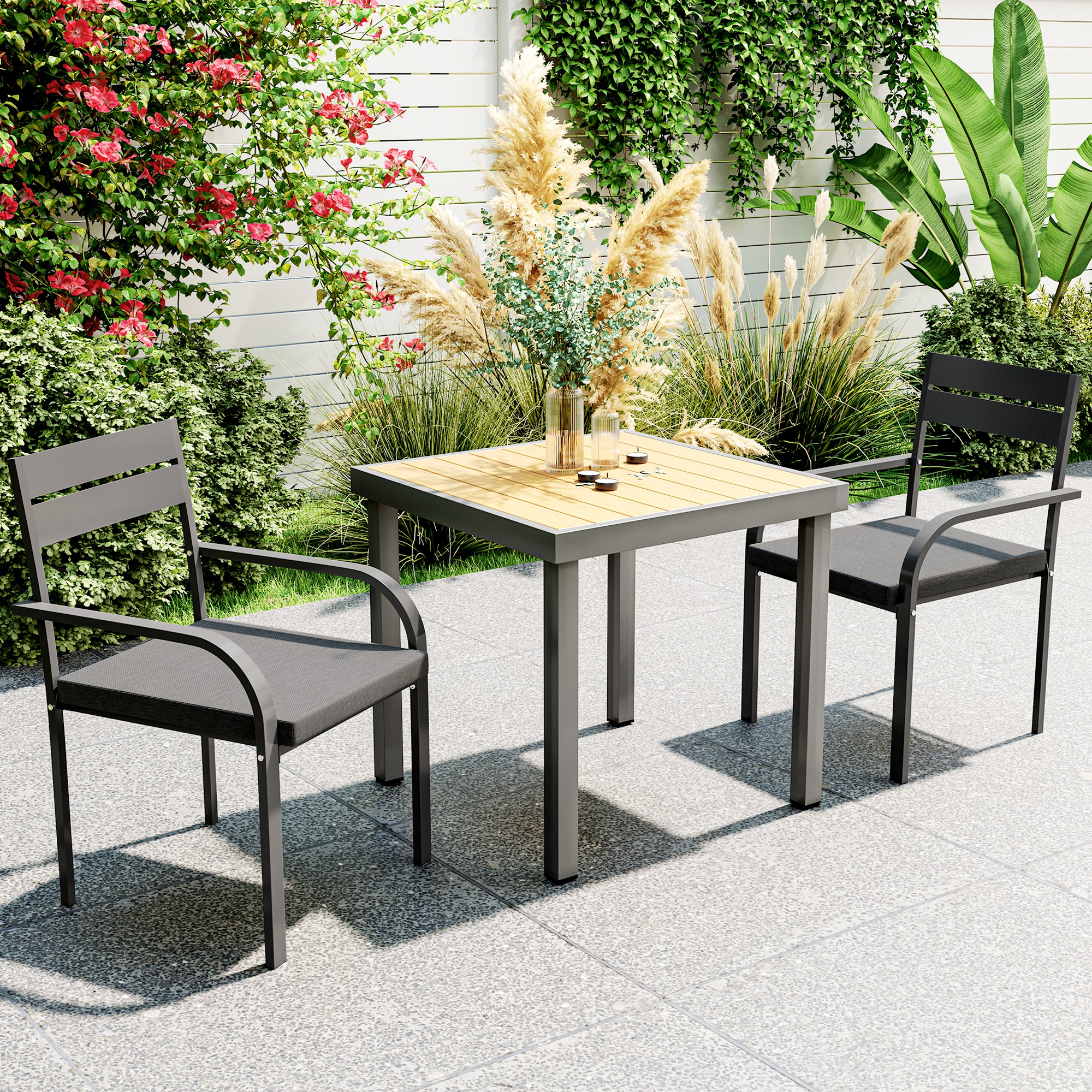 Outsunny 2 Piece Outdoor Dining Chairs with Aluminum Frame, Soft Cushion, for Deck, Garden, Balcony, Poolside, Grey Aosom Canada