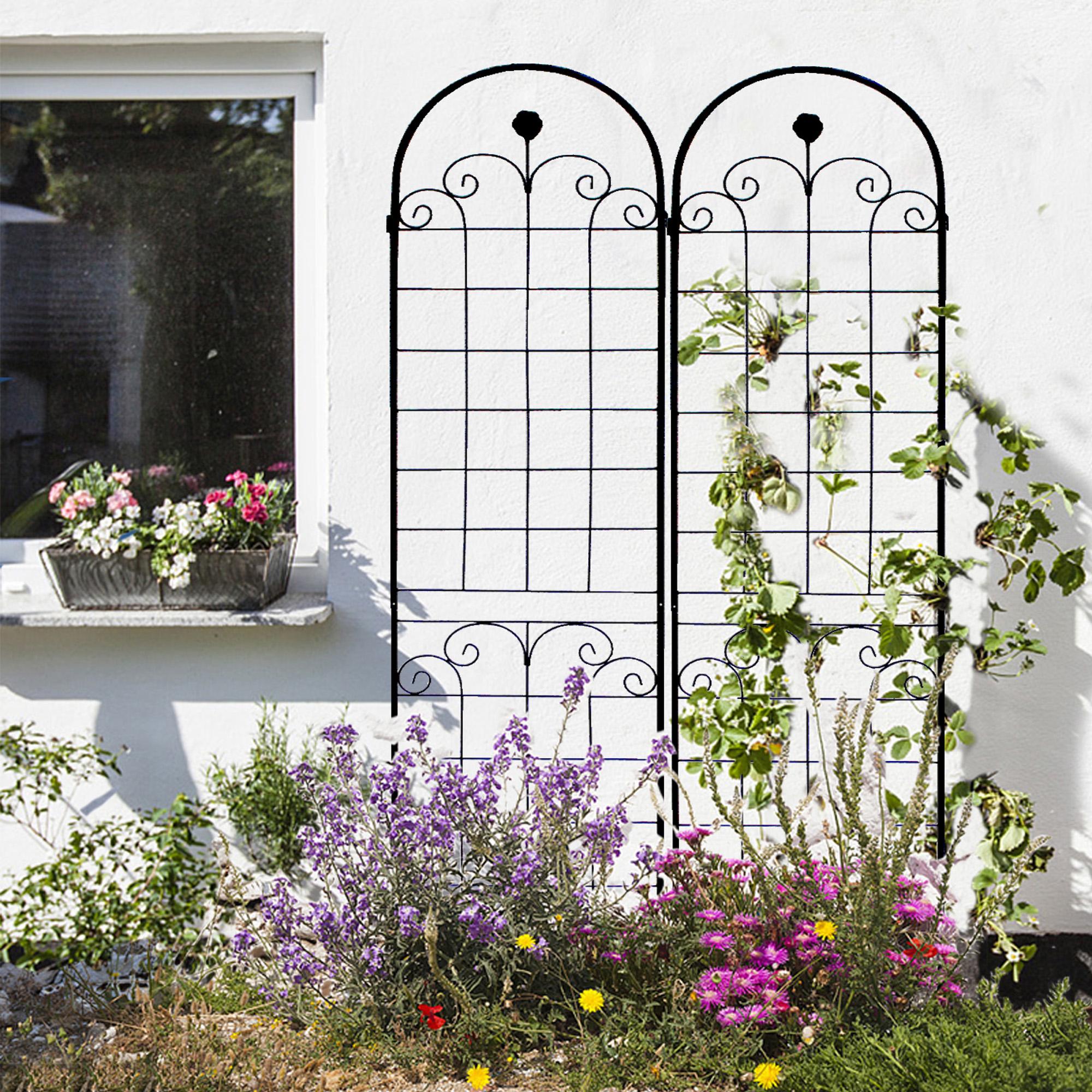 2 Pack Garden Trellis with Powder-Coated Galvanized Tube, Easy Assembly, Rustproof Flower Stand for Climbing Plants, 40" L x 87" H, Black | Aosom.com