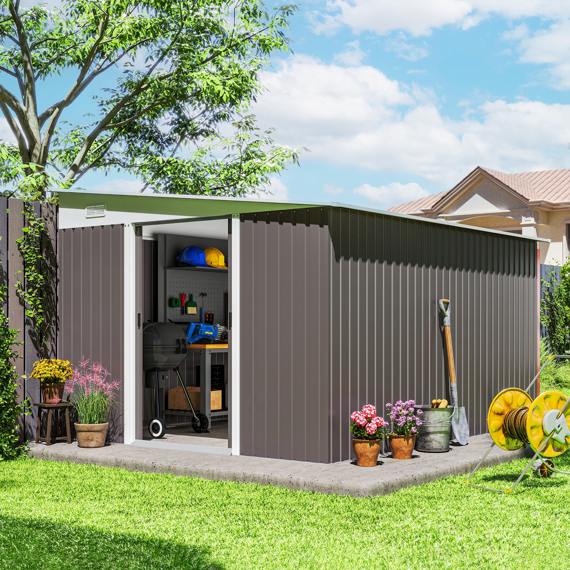 N-Garden　a-2 a-10 a-11 Outsunny 11' x 9' Metal Storage Shed Garden Tool House with