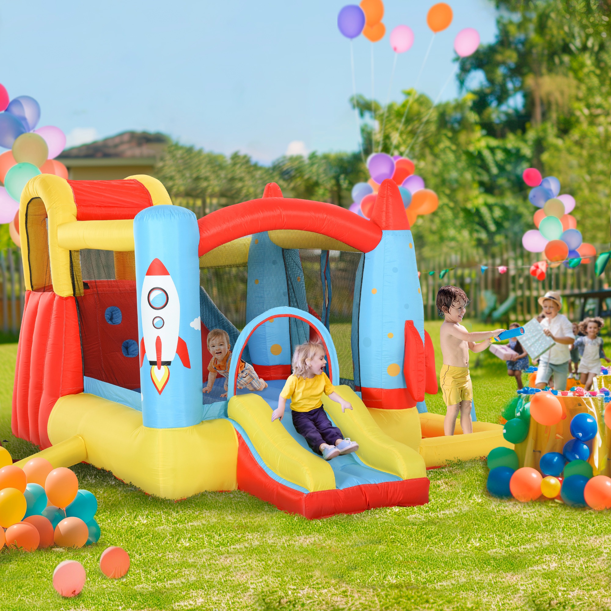 Outsunny Kids Bounce Castle House Inflatable Trampoline Slide