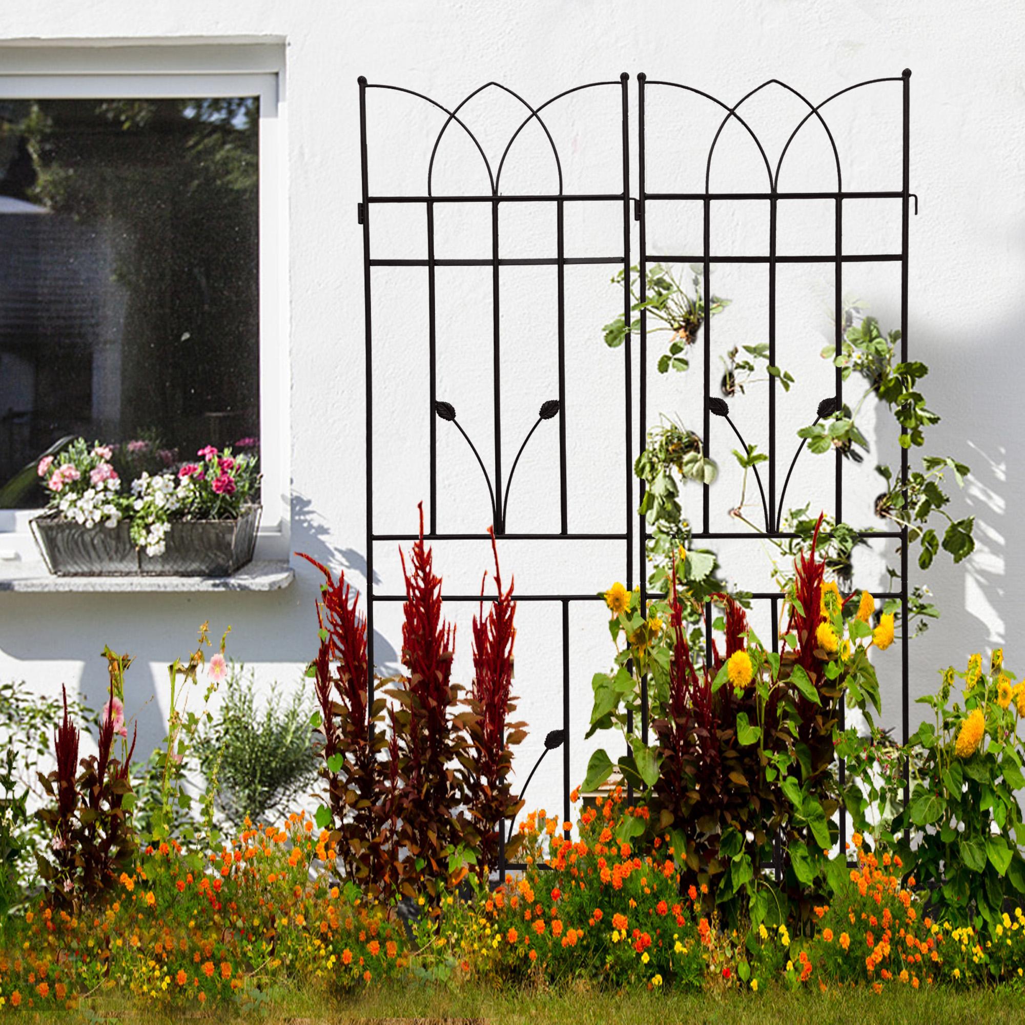 4 Pack Outdoor Climbing Plant Trellis, Black Heavy Duty Metal Garden Arch, Rustproof Vine Support, Easy to Assemble | Aosom.com