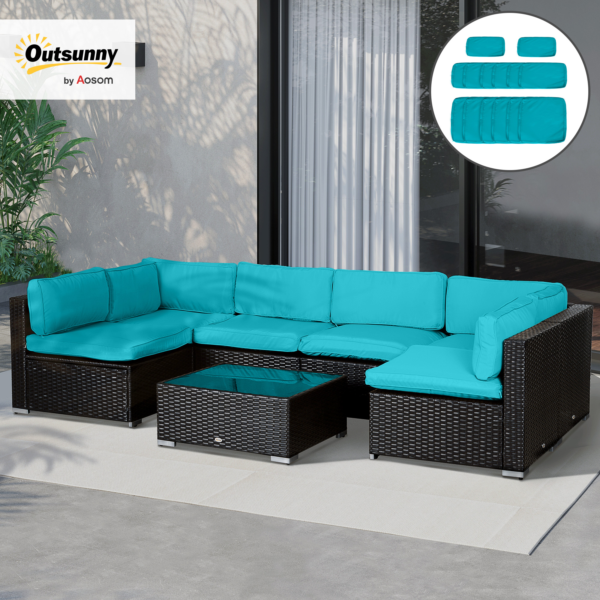Outsunny 14pc Rattan Sofa Set Cover Replacement, Durable Polyester, No Cushion, Refresh Your Patio - Turquoise Aosom Canada