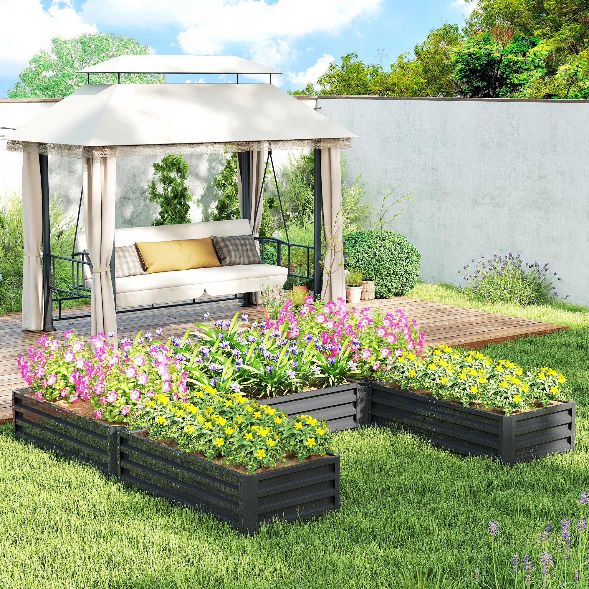 Outsunny Set of 5 Steel Raised Garden Beds 8x8x1ft Large Outdoor Planter Boxes for Vegetables Flowers Herbs Metal Garden Bed Dark Grey Aosom Canada