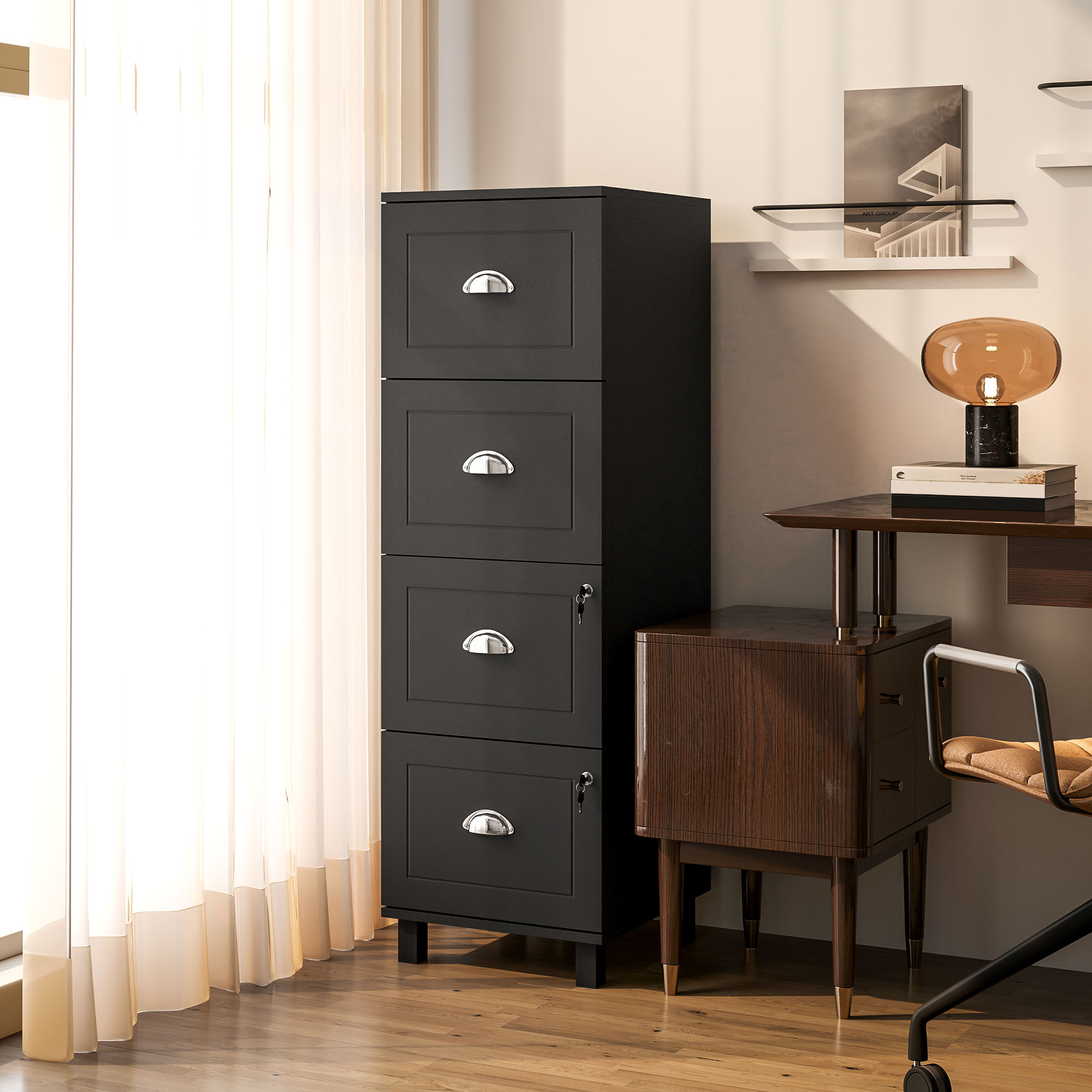 HOMCOM 4 Drawer File Cabinet with Lock, Office Filing Cabinet, A4 Letter Size, Hanging File Folders, Black Aosom Canada