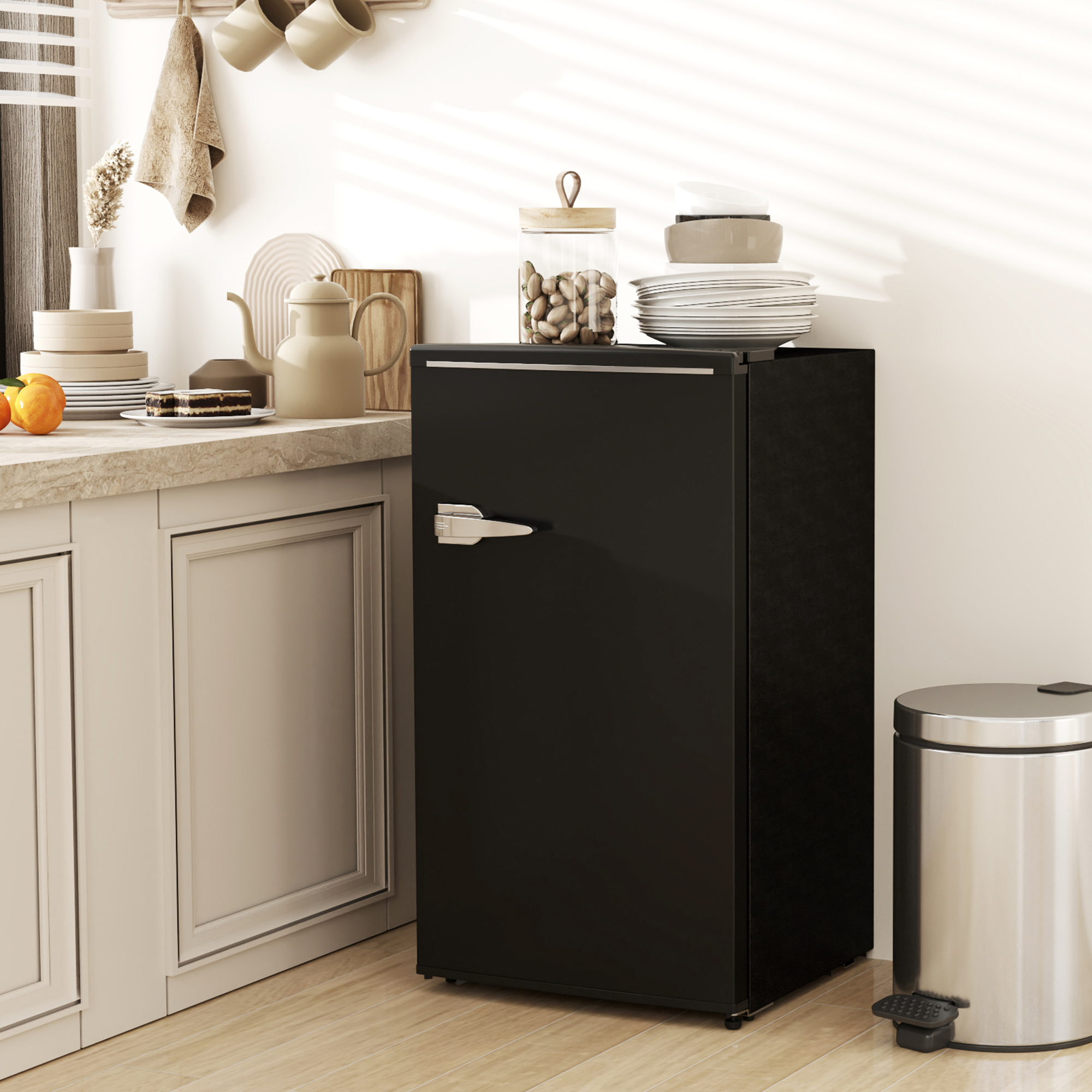 HOMCOM Retro Mini Fridge, 3.1 Cu. Ft Single Door Compact Refrigerator with Adjustable Thermostat, 2 Glass Shelves, Black Aosom Canada