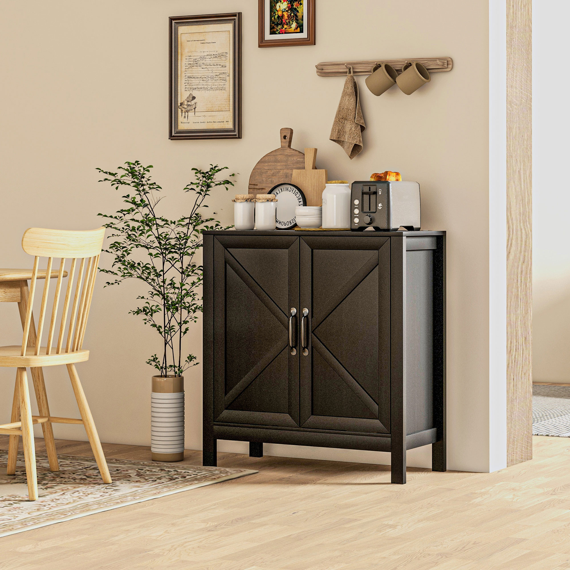 HOMCOM Sideboard Buffet Kitchen Pantry Cabinet Barn Door Adjustable Shelves Storage Pantry Black Oak Aosom Canada