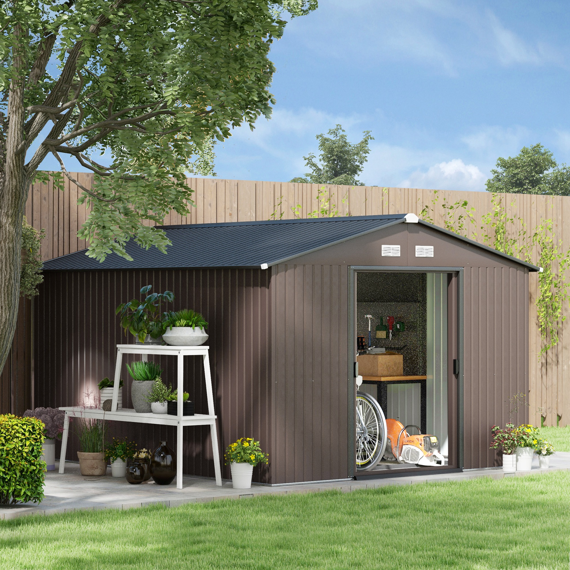 【sonson】 Outsunny 9' x 10.6' Garden Storage Shed w/ Foundation Kit