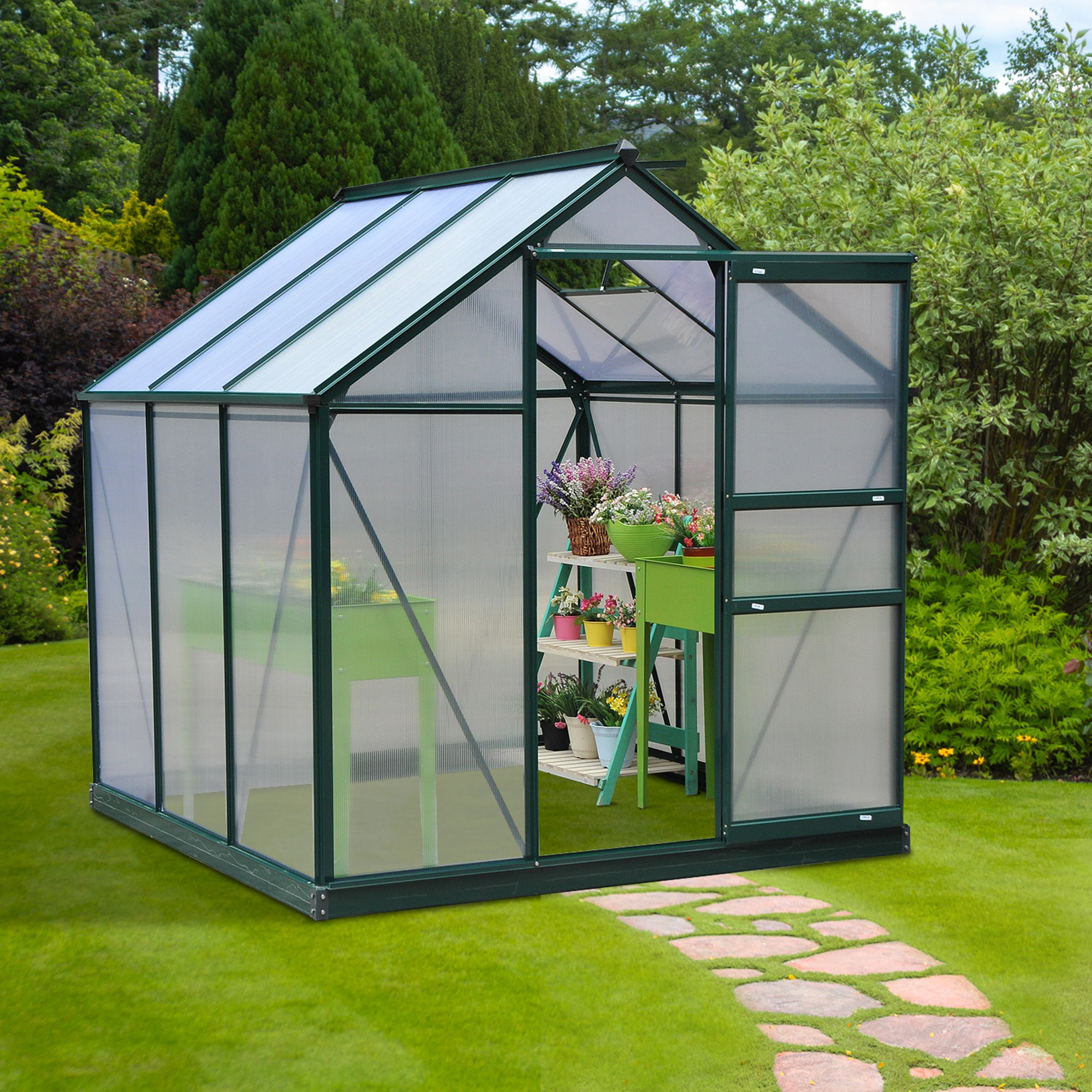 Outsunny Cold Frame Greenhouse Hoop House, Clear Greenhouse Panels with Galvanized Base & Aluminium Frame, 6.2' x 6.3' x 6.6' Aosom Canada