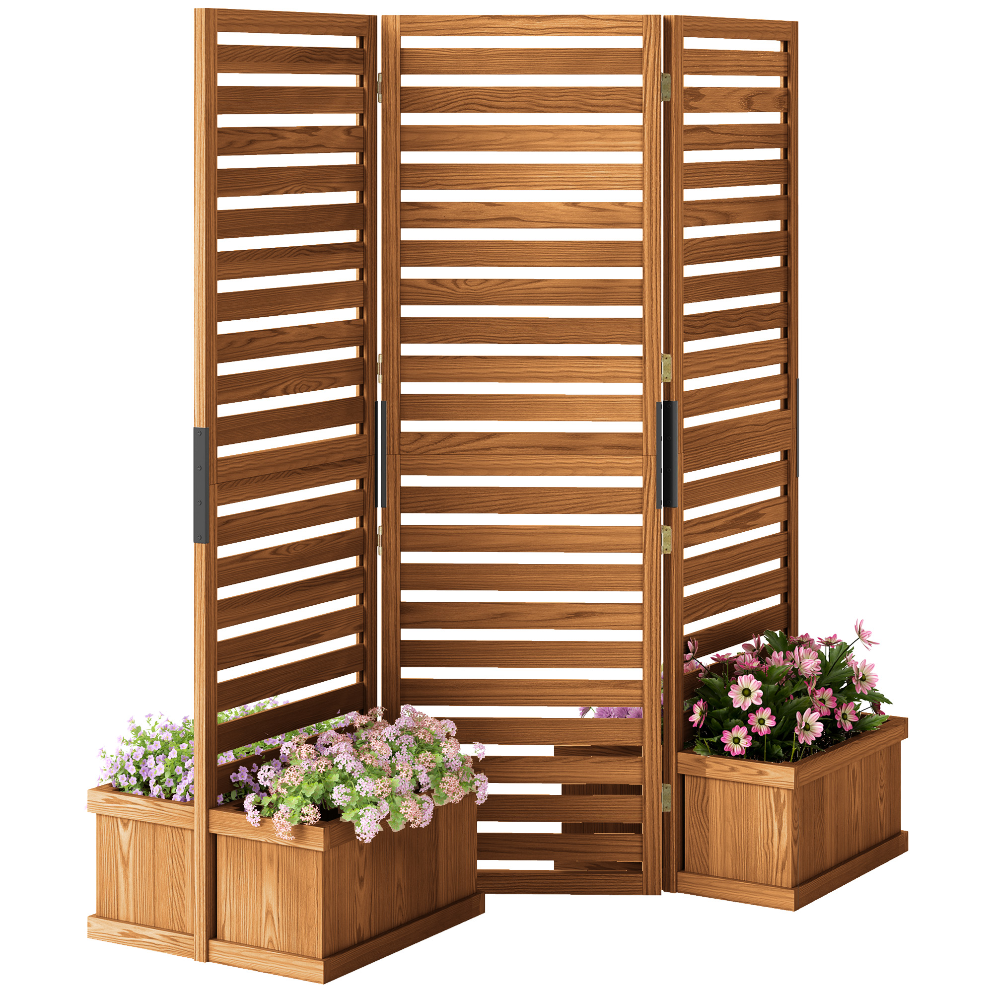 Outsunny 4 Planter Box with Wood Privacy Screen, Flower Pot