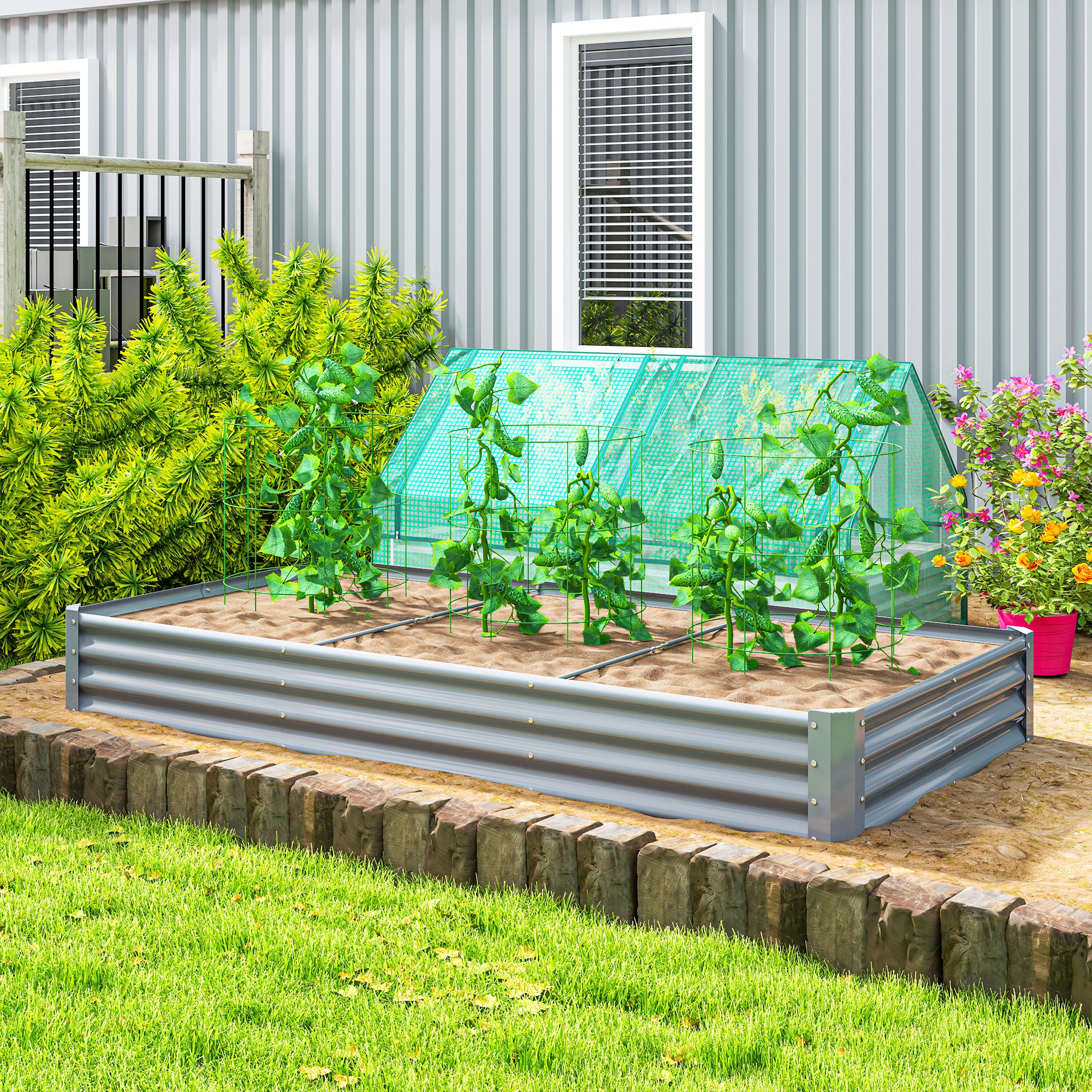 Outsunny 8 x 4 x 1ft Galvanized Raised Garden Bed, Reinforced Outdoor Planter Box with Open Bottom, Silver Aosom Canada