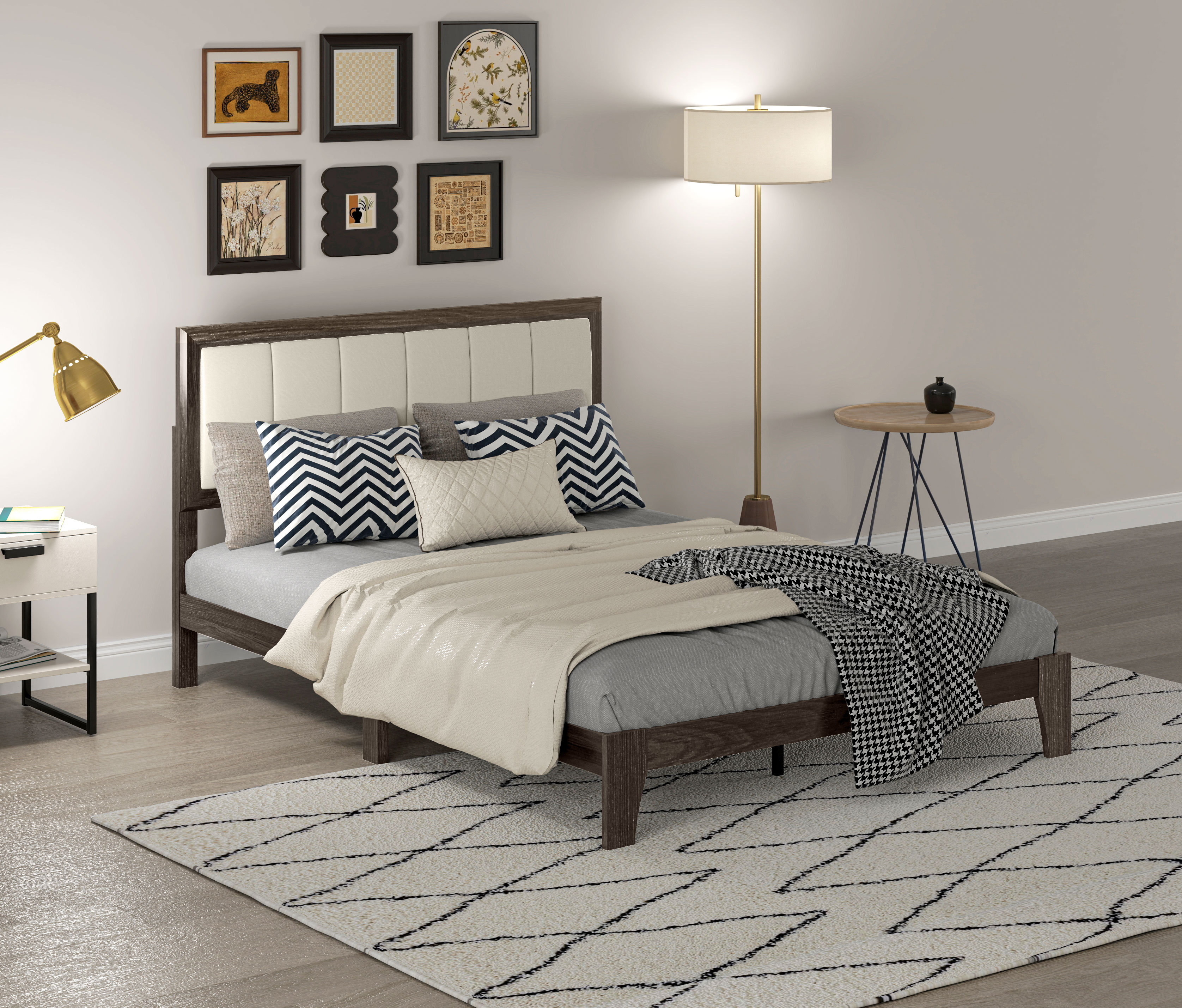 HOMCOM Full Bed Frame with Headboard Full Size Platform Bed Frame with Wooden Slats No Box Spring Needed Easy Assembly Walnut 7