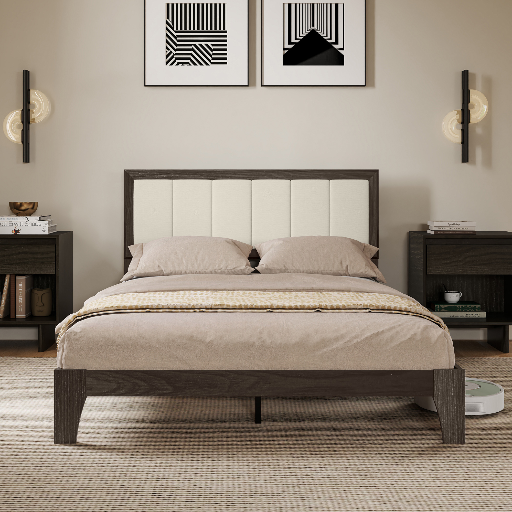 HOMCOM Full Bed Frame with Headboard Full Size Platform Bed Frame with Wooden Slats No Box Spring Needed Easy Assembly Walnut 0