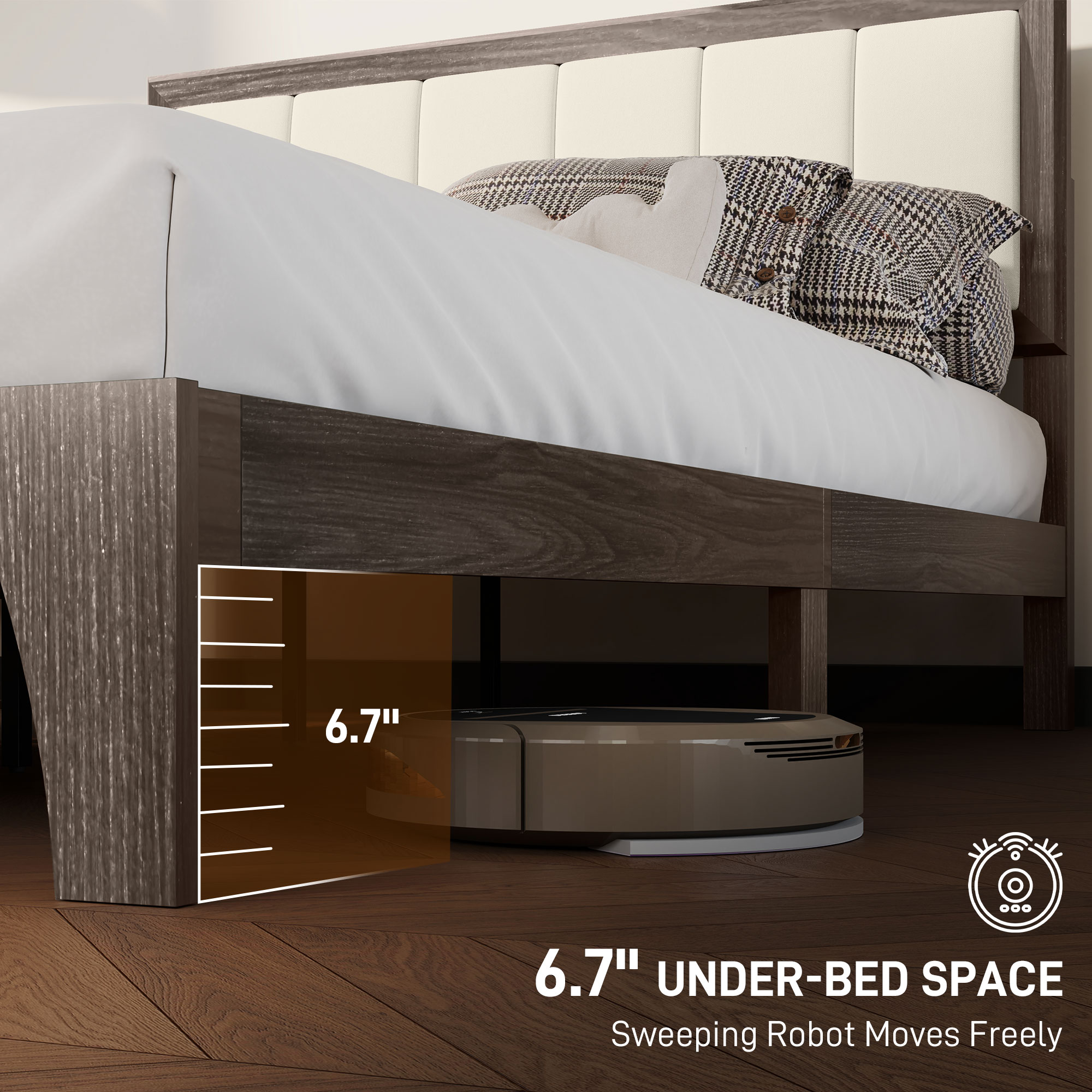 HOMCOM Full Bed Frame with Headboard Full Size Platform Bed Frame with Wooden Slats No Box Spring Needed Easy Assembly Walnut 3