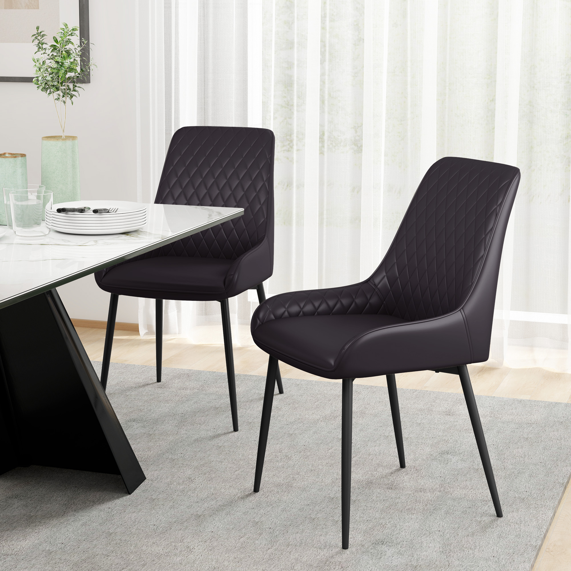 『5年保証』 HOMCOM Set of 2 Mid Century Modern Dining Chair PU Leather レイアウト用品