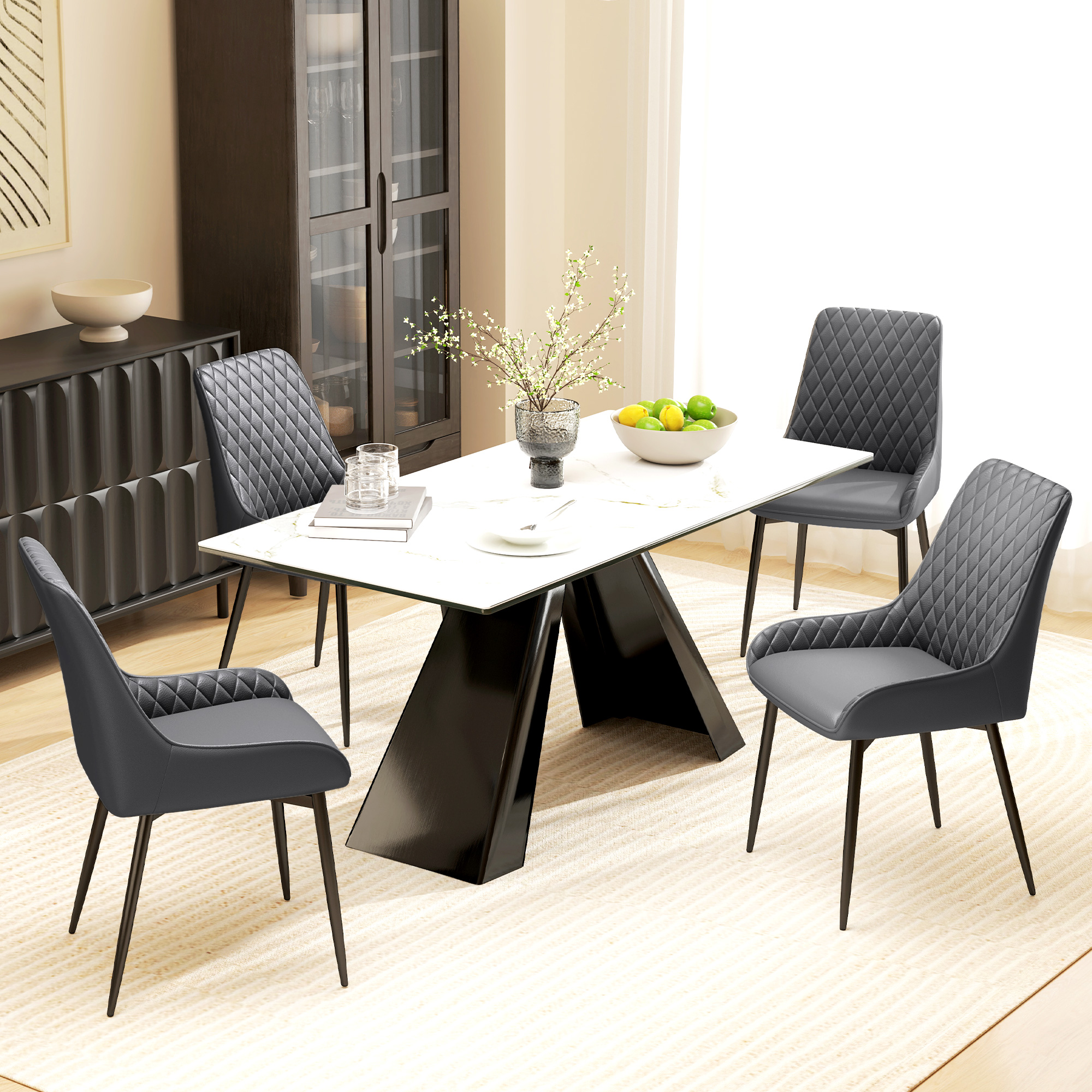 ⅱ. dining chair set HOMCOM Set of 2 Mid Century Modern Dining Chair PU Leather