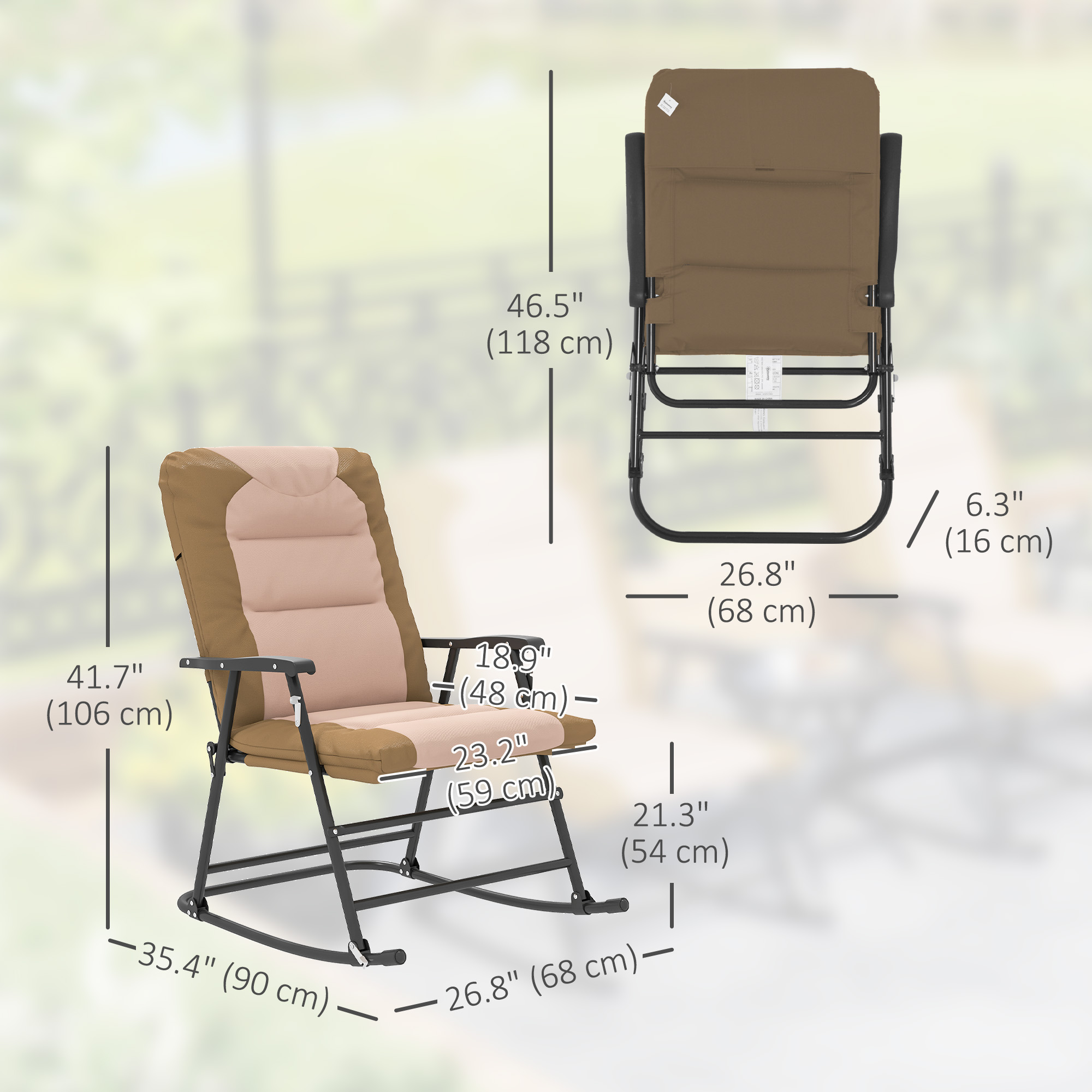Toronto Folding Rocking Chair Outsunny Folding Rocking Chair Set of 2 Padded Rockers with Armrest ...
