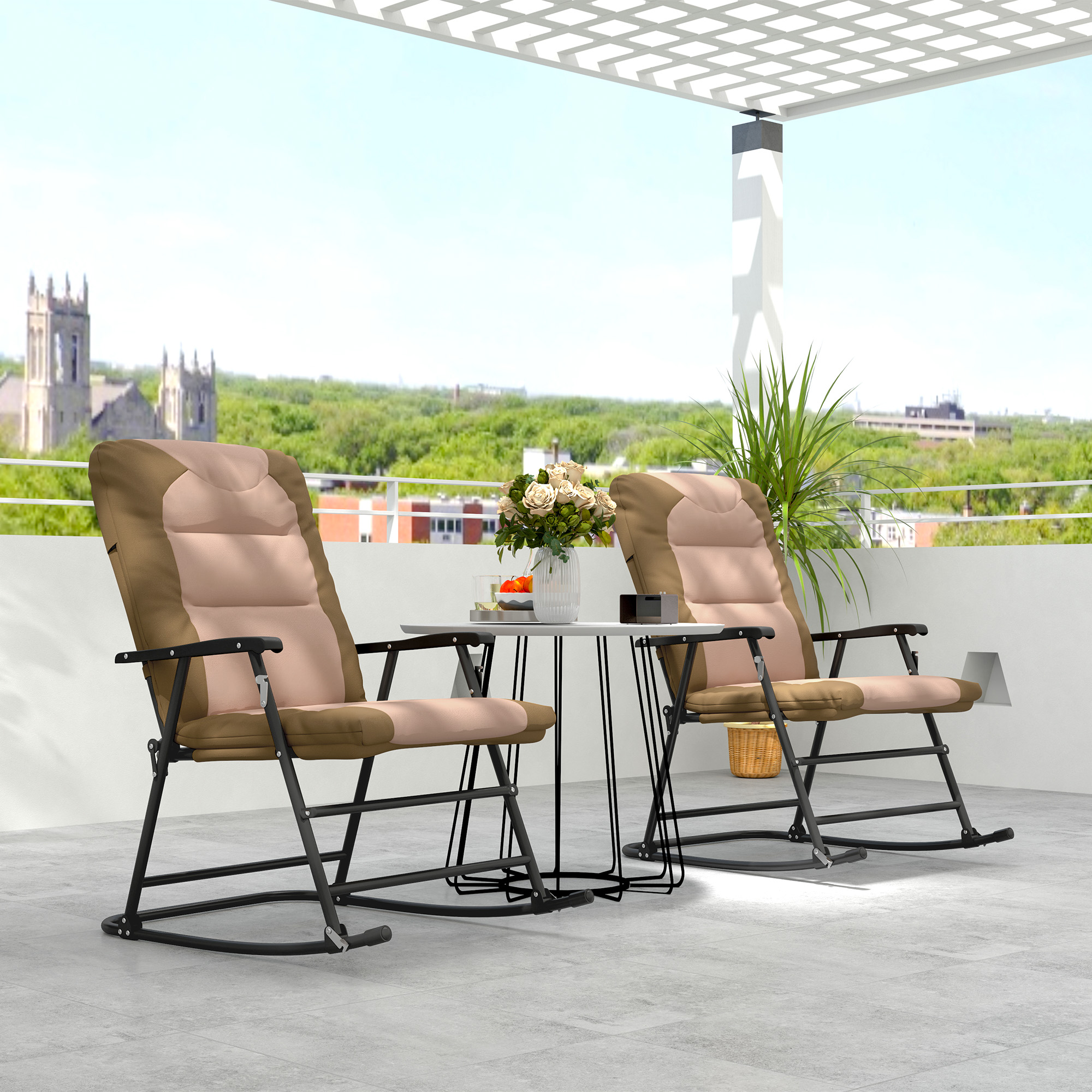 Foldable Padded Rocking Chair Outsunny Folding Rocking Chair Set of 2 Padded Rockers with Armrest ...