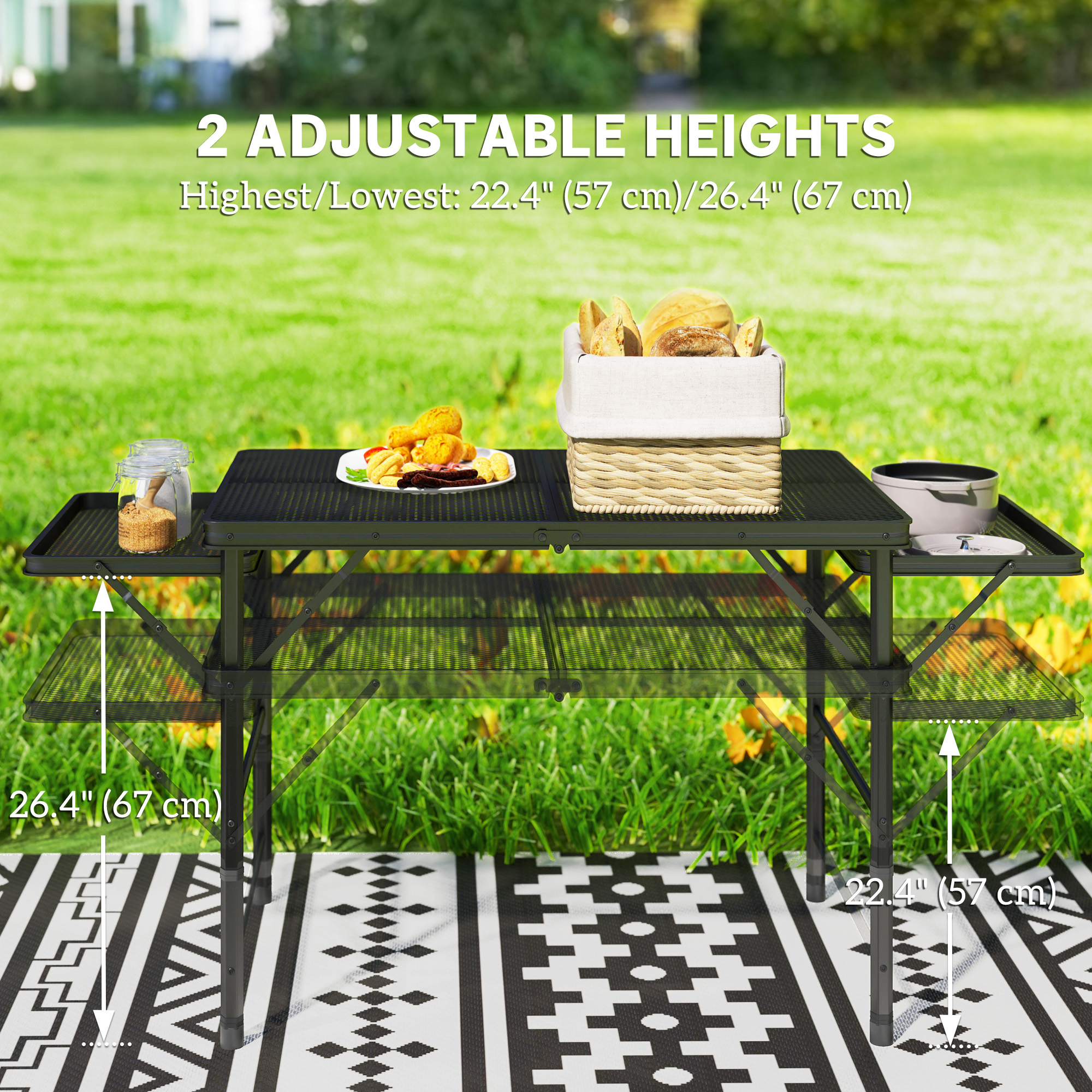 Outsunny 4.5ft Folding Grill Table, Height Adjustable Camping