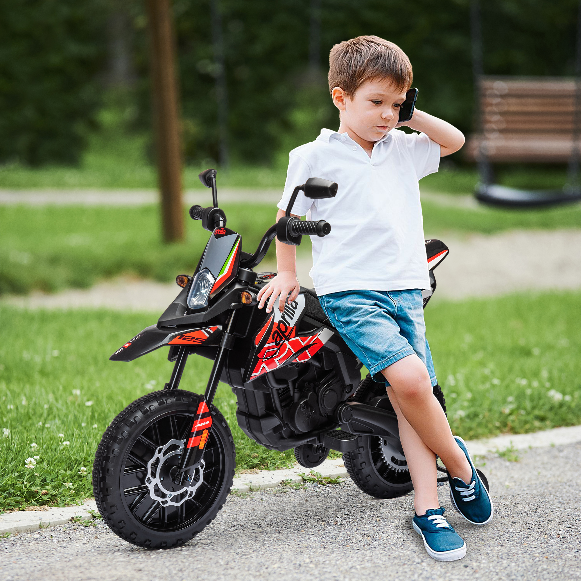 Qaba 12V Aprilia Licenced Kids Electric Motorcycle, Battery-Powered Dirt Bike with Training Wheels for Aged 3-8, Red Aosom Canada