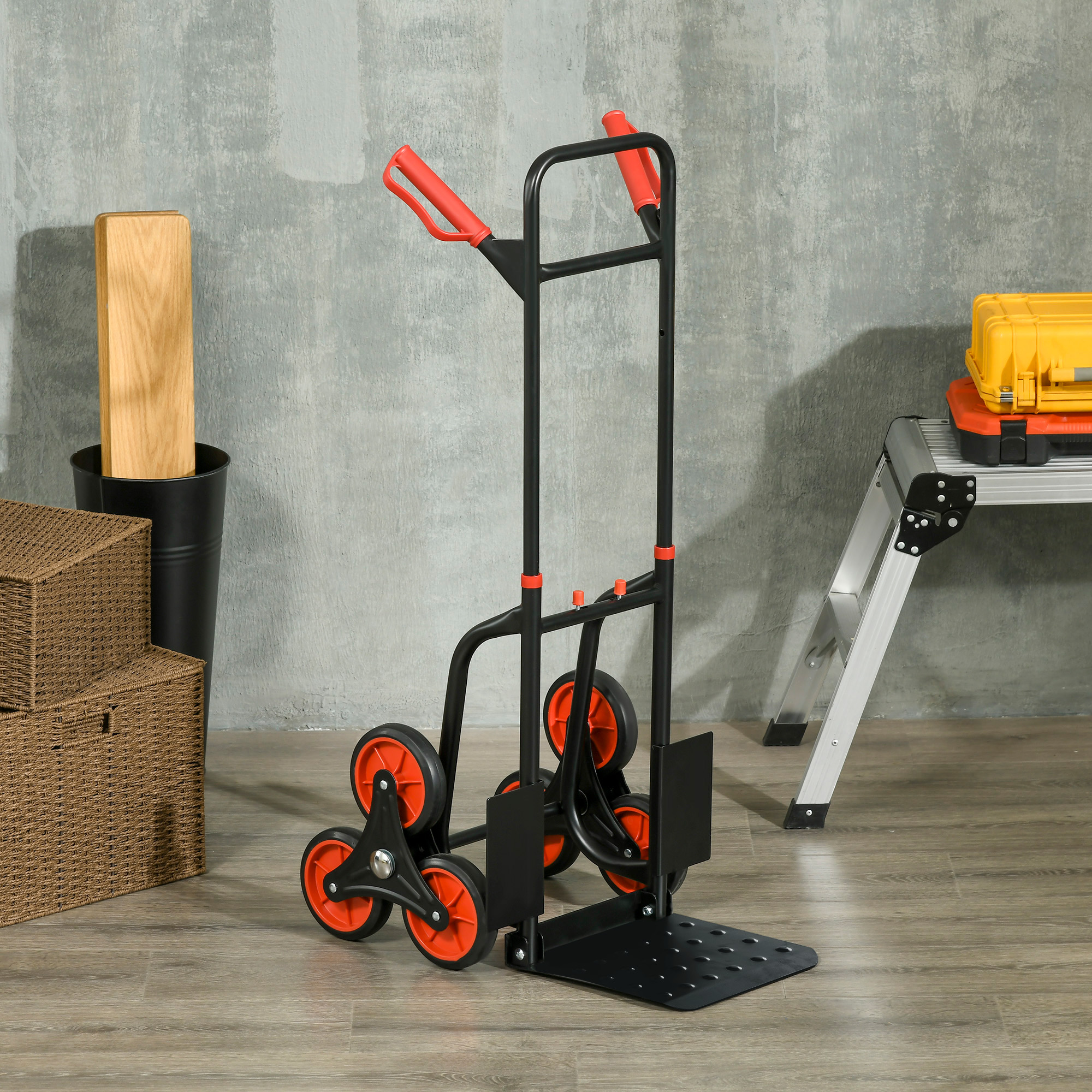 DURHAND Stair Conqueror: 6-Wheel Foldable Steel Hand Truck, 330lbs Load Capacity for Effortless Climbing Aosom Canada