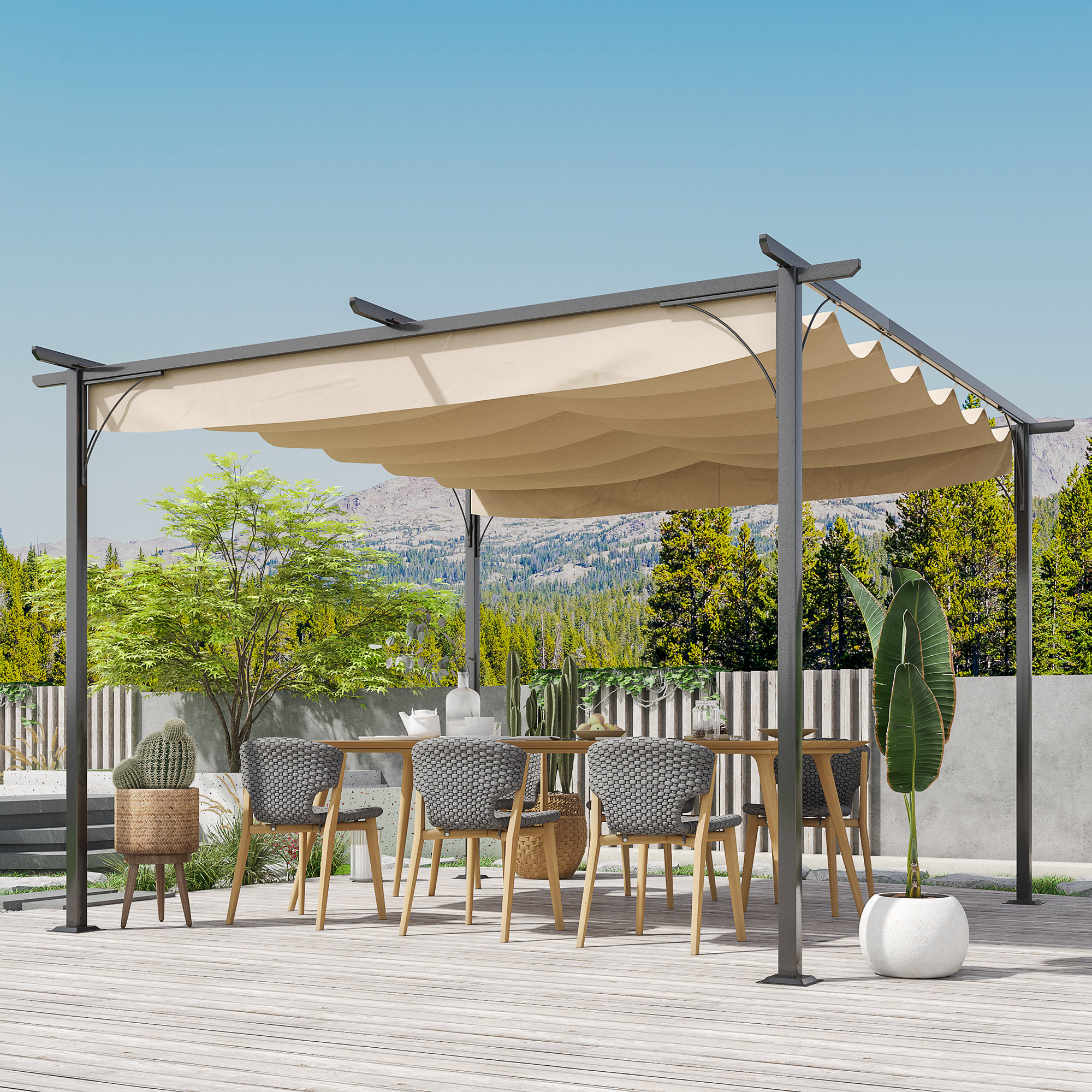 Outsunny 11.5' Retractable Canopy Cover Steel Frame Classic