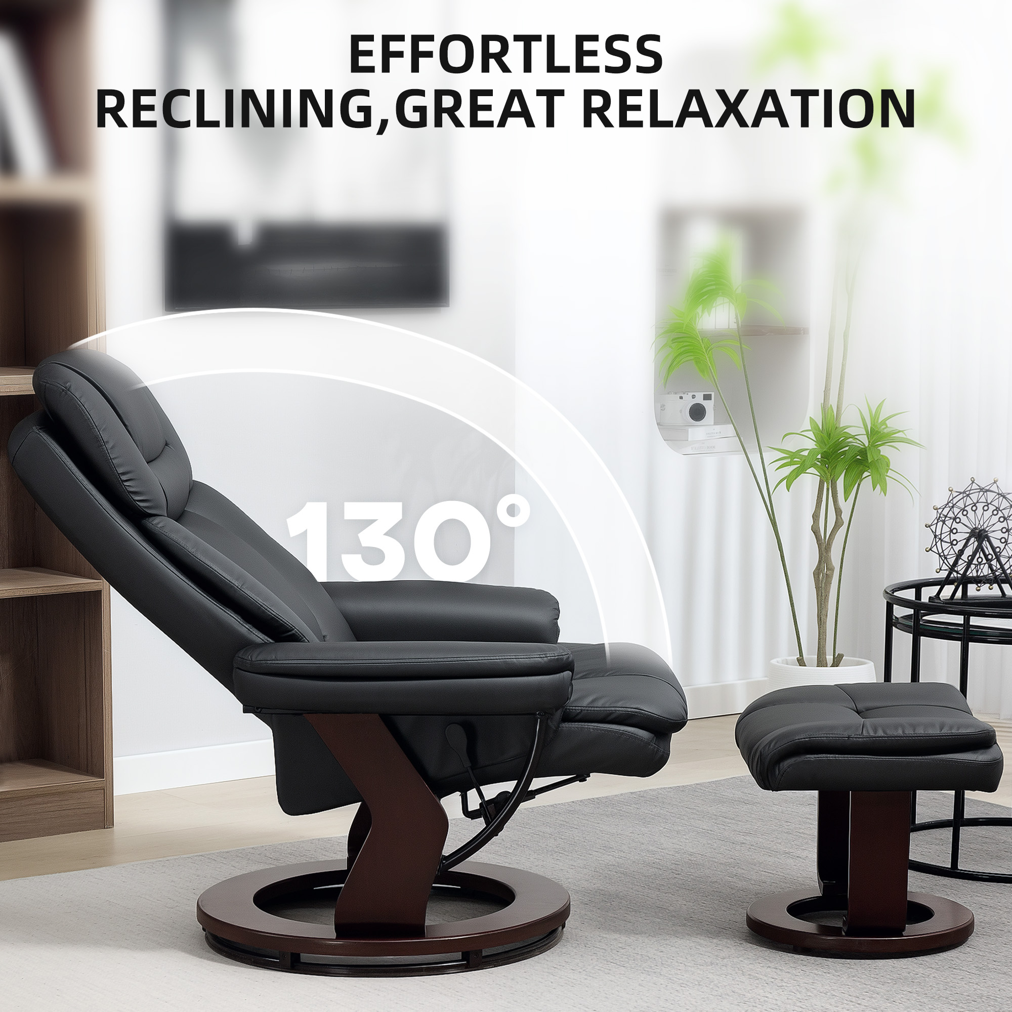 HOMCOM Swivel Recliner with Ottoman, PU Leather Reclining Chair with Footrest, for Living Room, Bedroom, Black 4