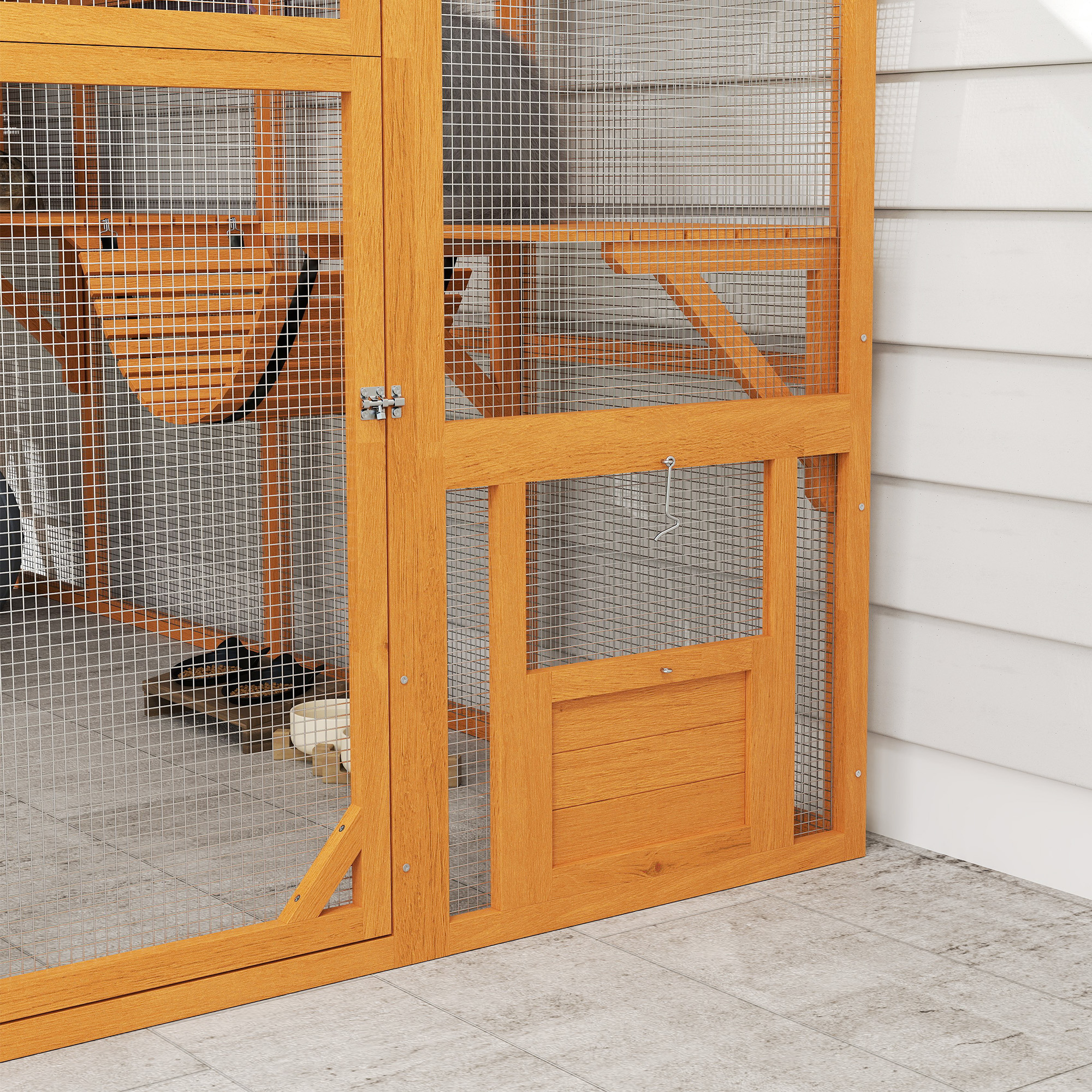 PawHut Outdoor Cat Enclosure Wooden Feral Cat House w