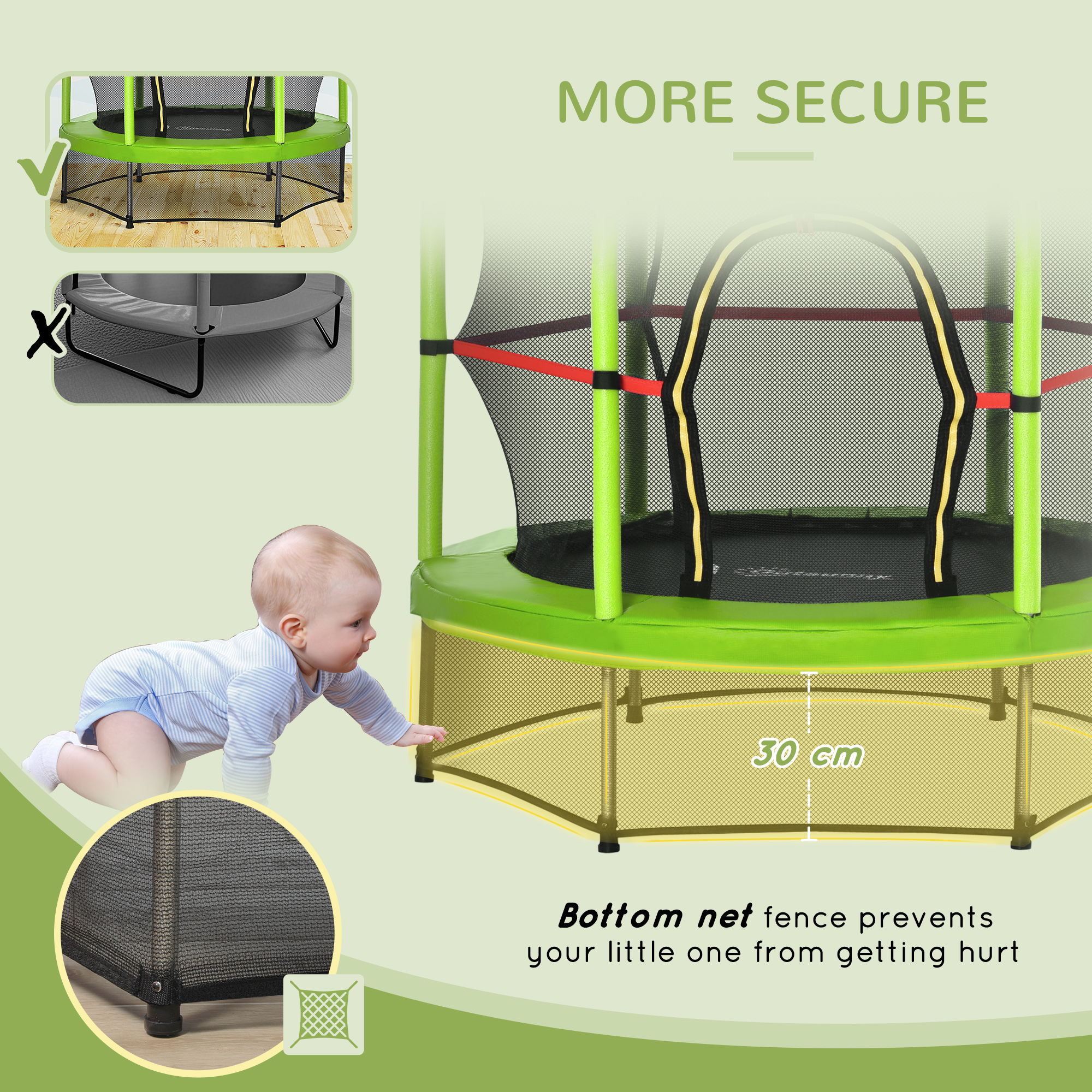 Outsunny 4.5FT Green Kids Trampoline with Safety Enclosure Net, Springless Design, for Ages 3 to 6 | Aosom.com 6