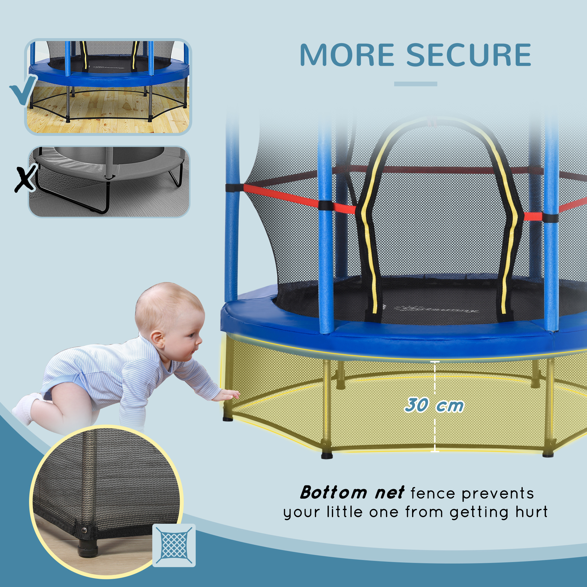 Outsunny 4.5FT Kids Trampoline, Blue, with Safety Enclosure Net and Springless Design, Steel Frame, for Ages 3 to 6 | Aosom.com 6