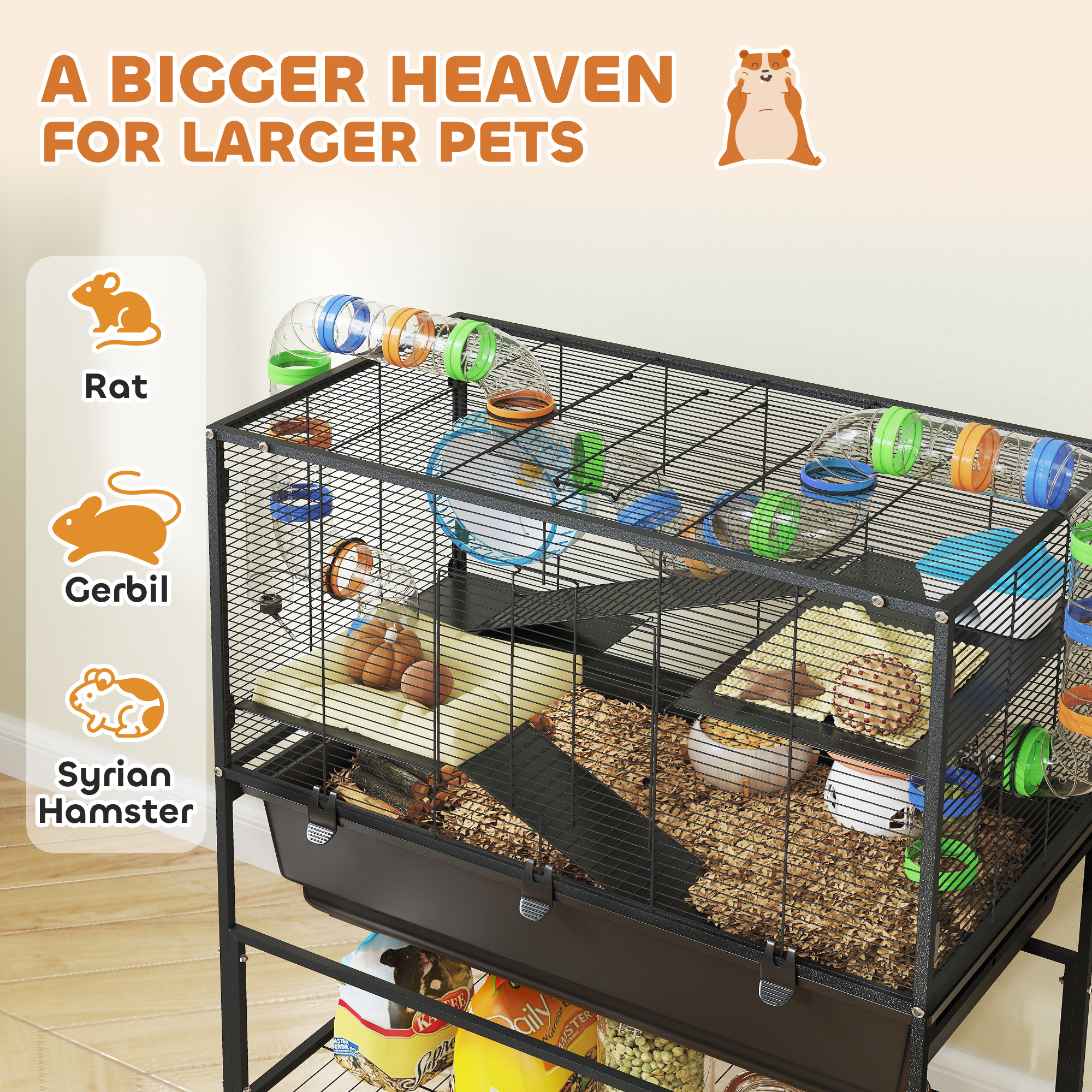 Curated visual reference: Fresh Look at Pawhut 3 Tier Hamster Cage Rolling Rat Cage With Deep