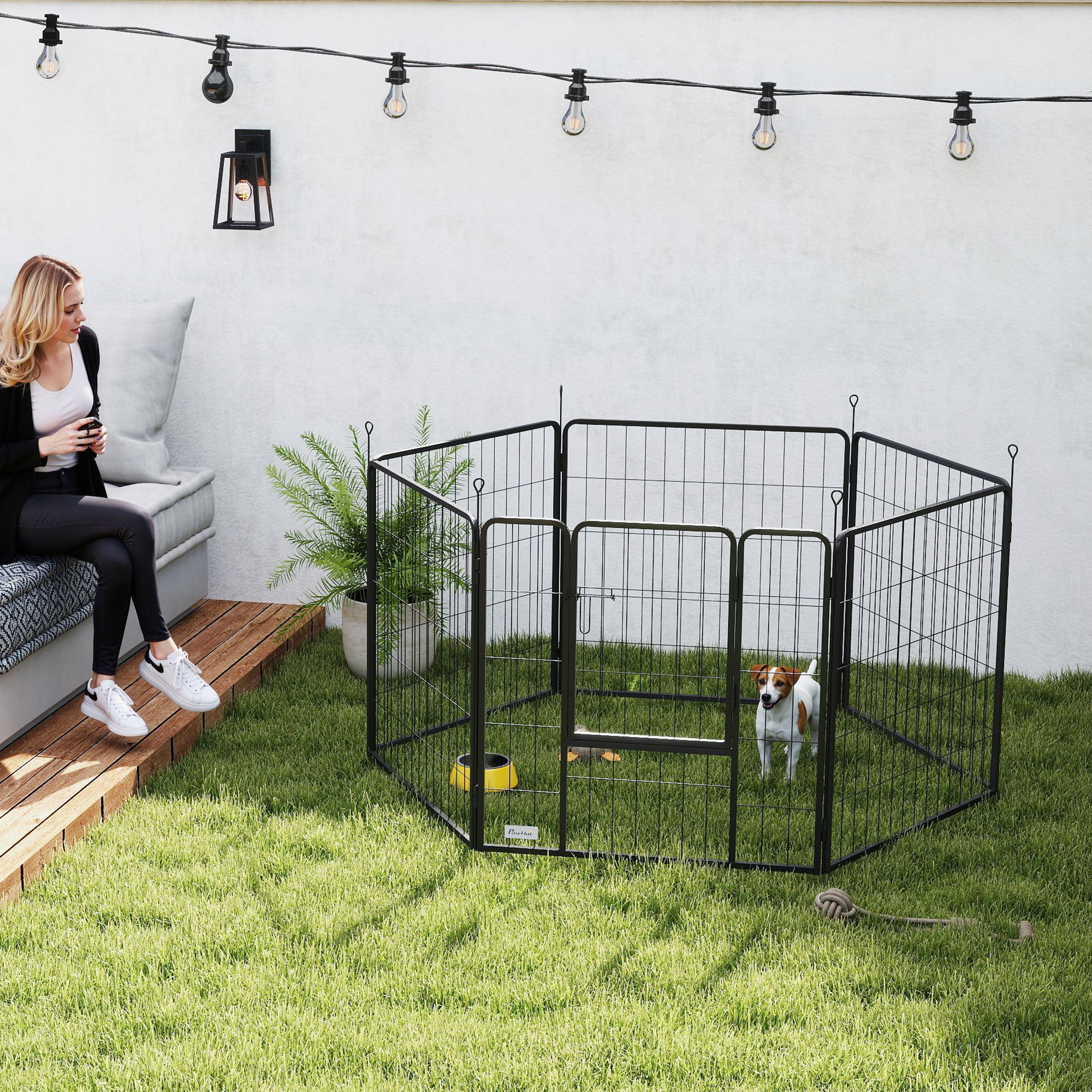 PawHut Heavy Duty Dog Playpen with Door for Small Dogs, 6 Panels, 23.5"H Aosom Canada