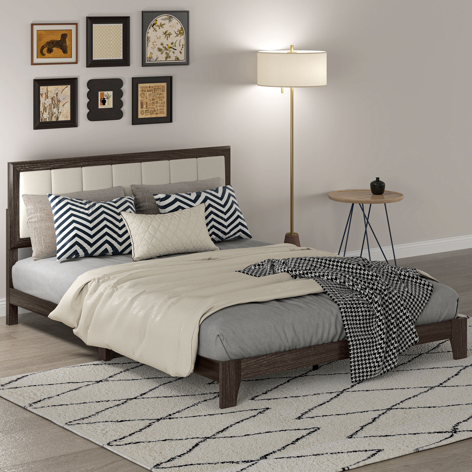 HOMCOM Queen Size Bed Frame with Headboard Queen Platform Bed Frame with Wooden Slats No Box Spring Needed Easy Assembly Walnut 7