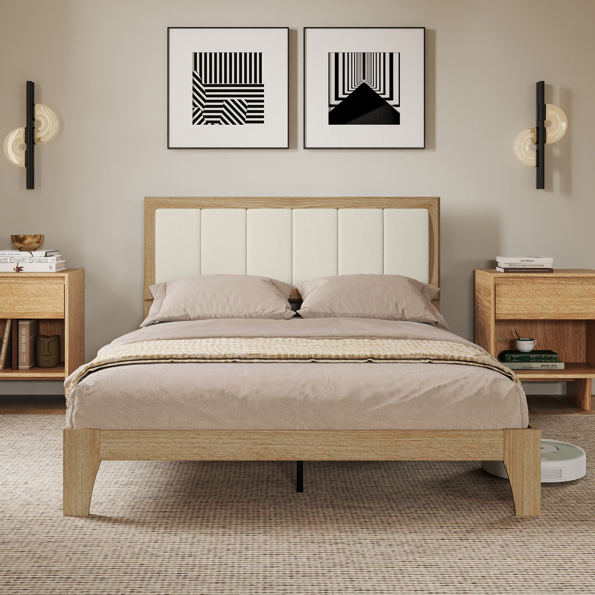 HOMCOM Full Bed Frame with Headboard Full Size Platform Bed Frame with Wooden Slats No Box Spring Needed Easy Assembly Oak 0