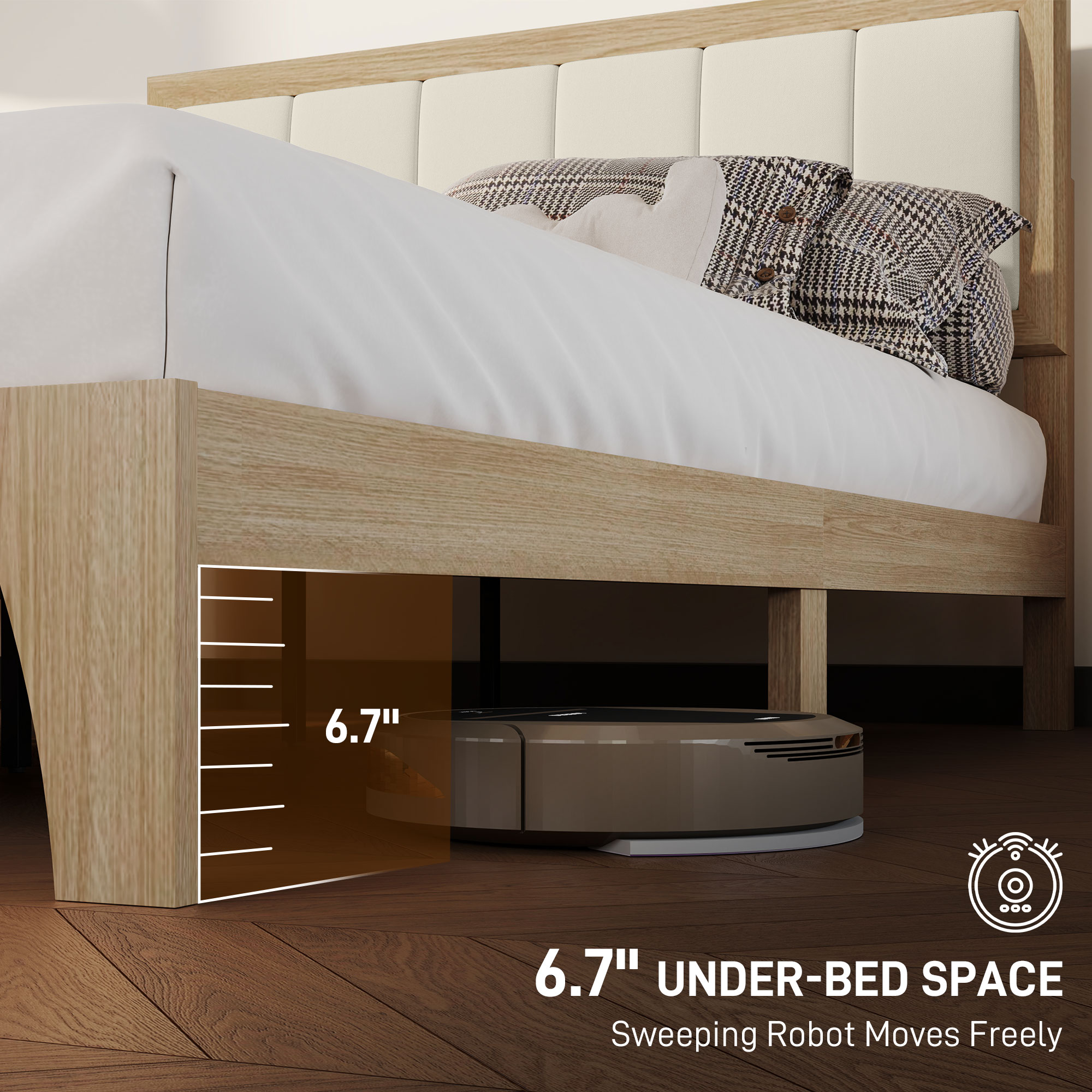 HOMCOM Full Bed Frame with Headboard Full Size Platform Bed Frame with Wooden Slats No Box Spring Needed Easy Assembly Oak 3