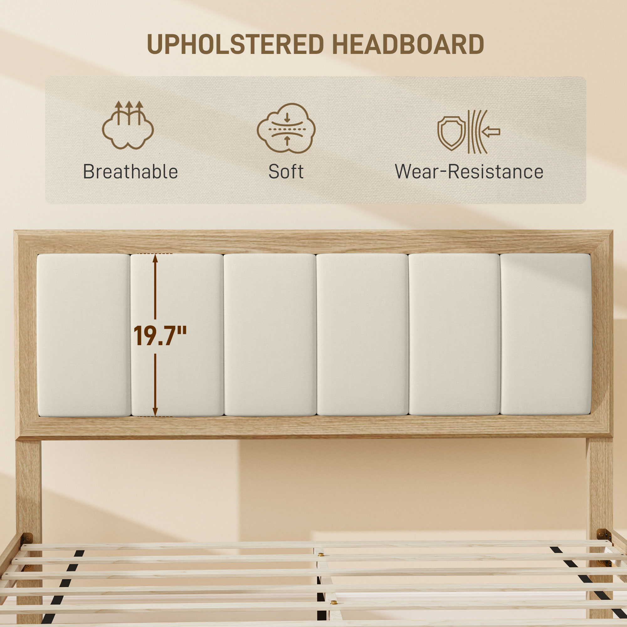 HOMCOM Full Bed Frame with Headboard Full Size Platform Bed Frame with Wooden Slats No Box Spring Needed Easy Assembly Oak 2