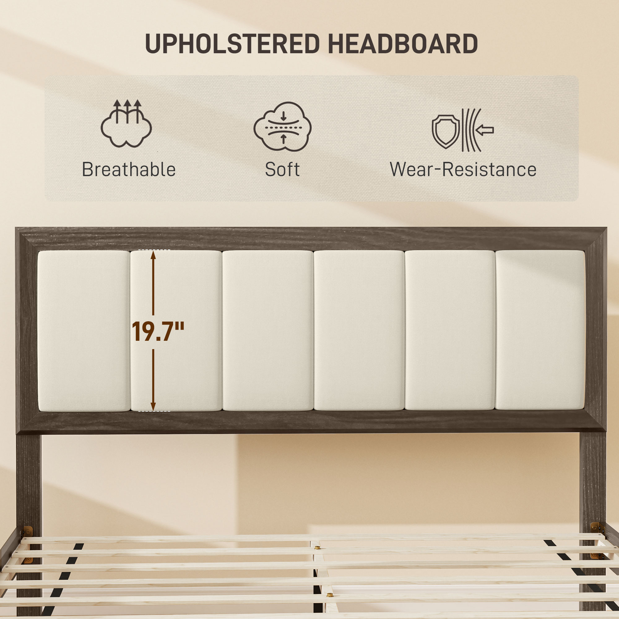 HOMCOM Full Bed Frame with Headboard Full Size Platform Bed Frame with Wooden Slats No Box Spring Needed Easy Assembly Walnut 2