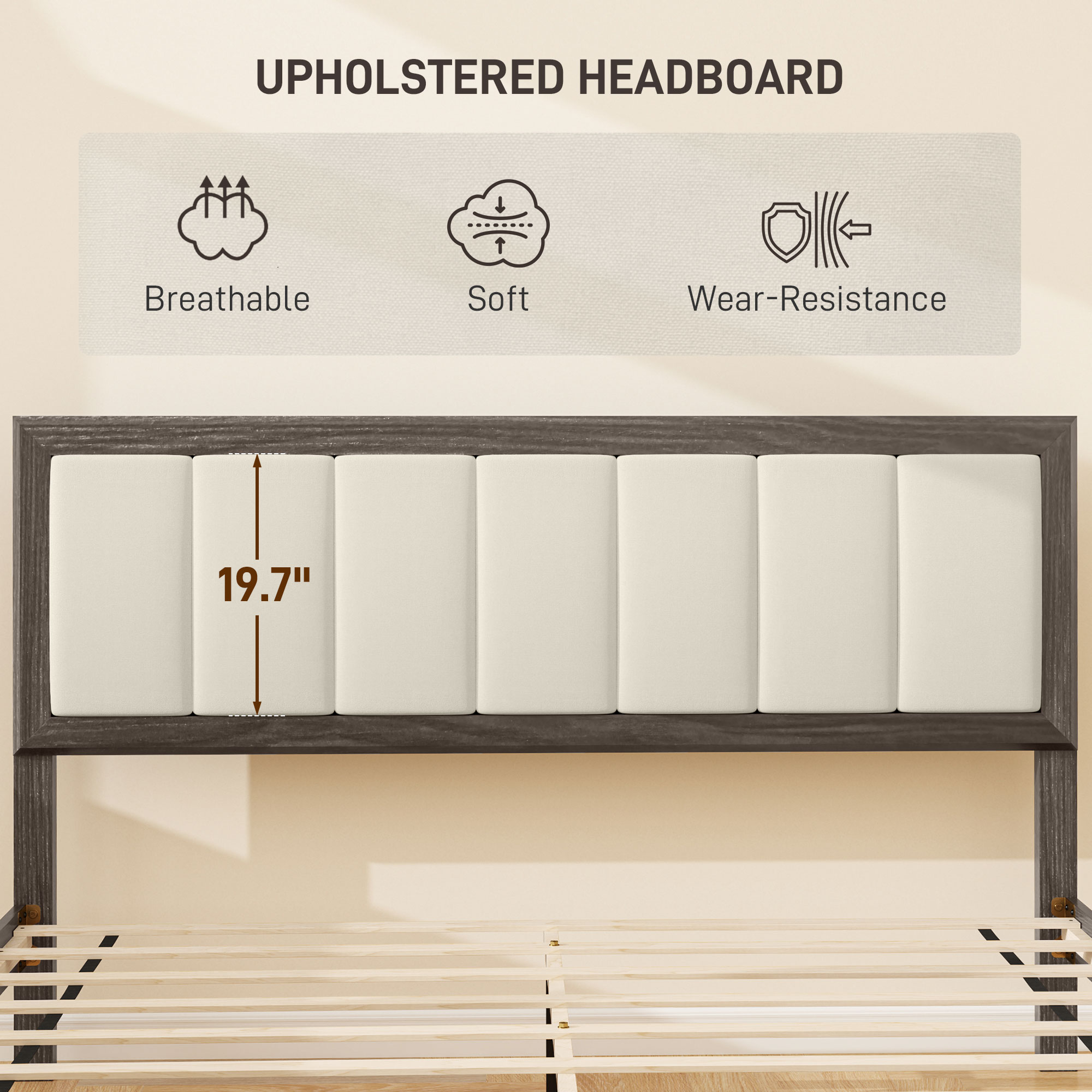 HOMCOM Queen Size Bed Frame with Headboard Queen Platform Bed Frame with Wooden Slats No Box Spring Needed Easy Assembly Walnut 2