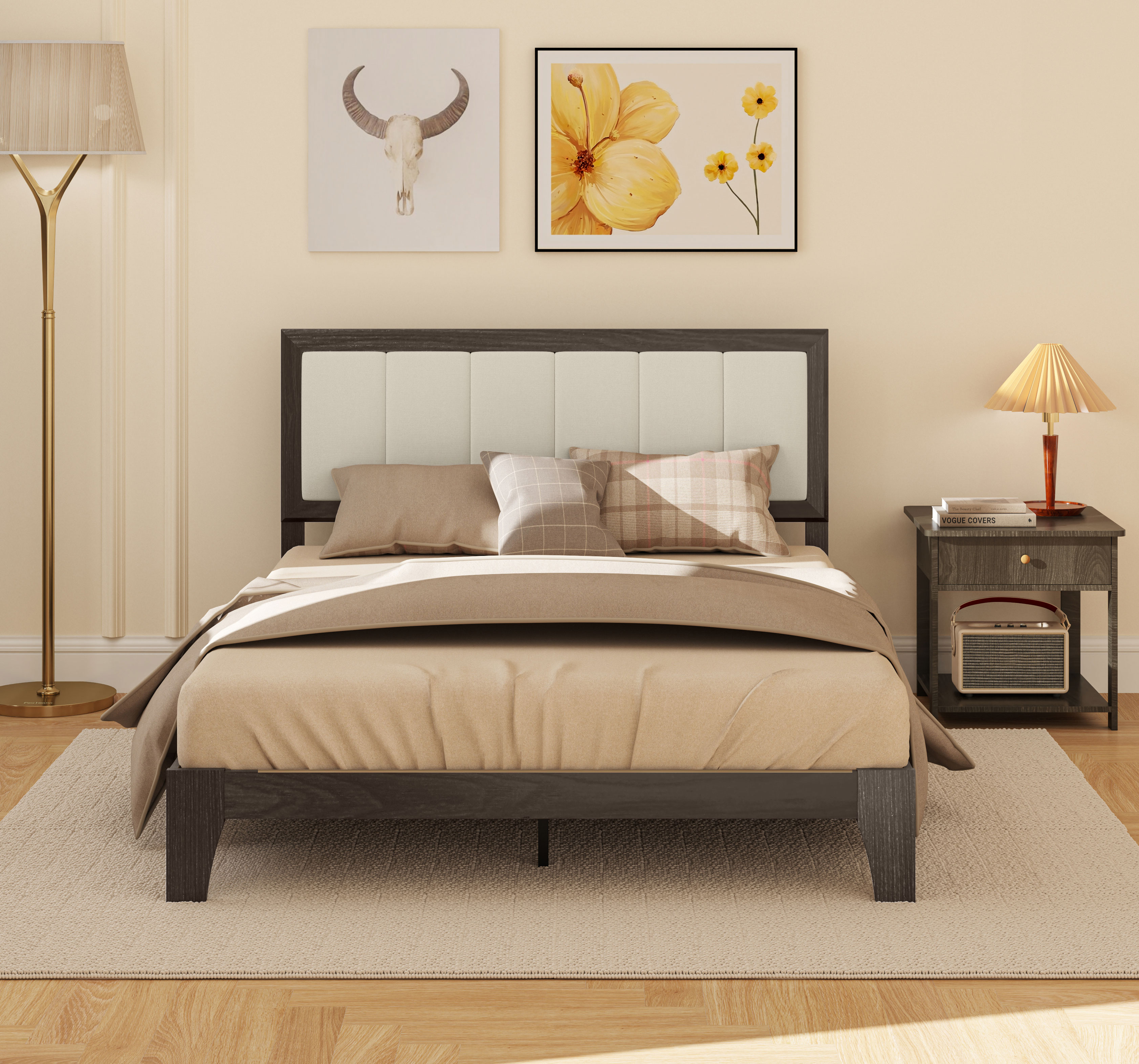 HOMCOM Full Bed Frame with Headboard Full Size Platform Bed Frame with Wooden Slats No Box Spring Needed Easy Assembly Walnut 5