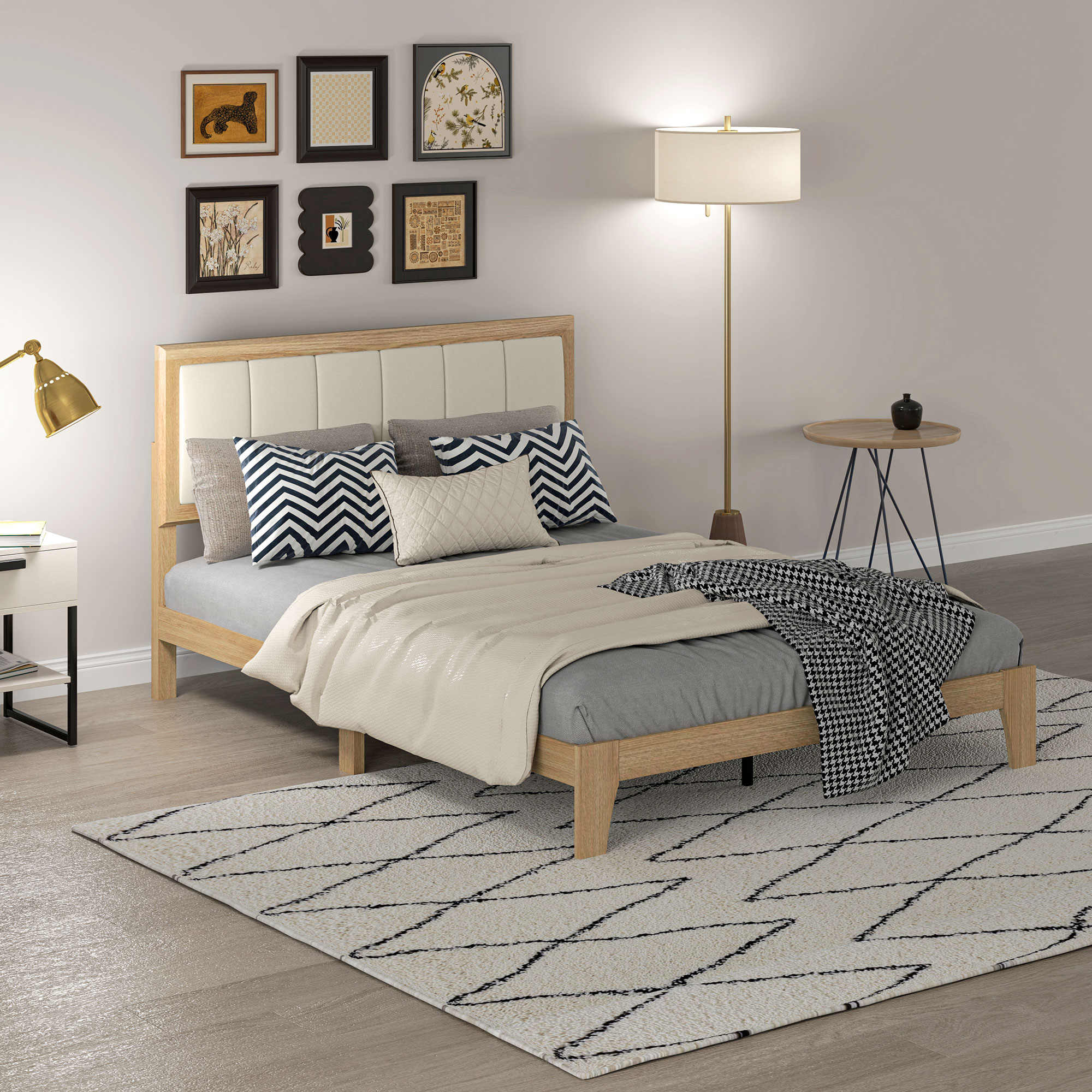 HOMCOM Full Bed Frame with Headboard Full Size Platform Bed Frame with Wooden Slats No Box Spring Needed Easy Assembly Oak 7