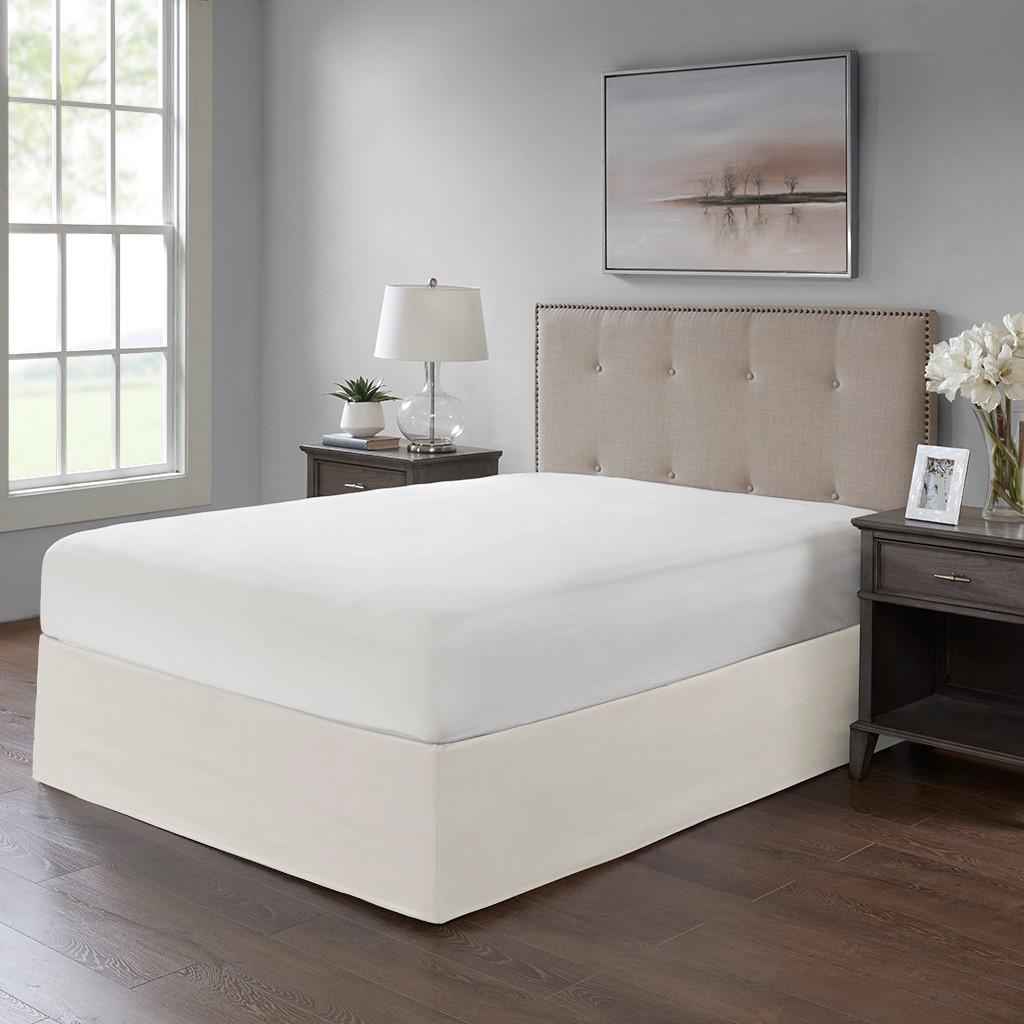 26" Drop Wrap-Around Adjustable Bed Skirt with Non-Skid Backing, Fabric Band, Ideal for Bedroom Decor, 236" L x 6" W x 0.13" H, Ivory | Aosom.com