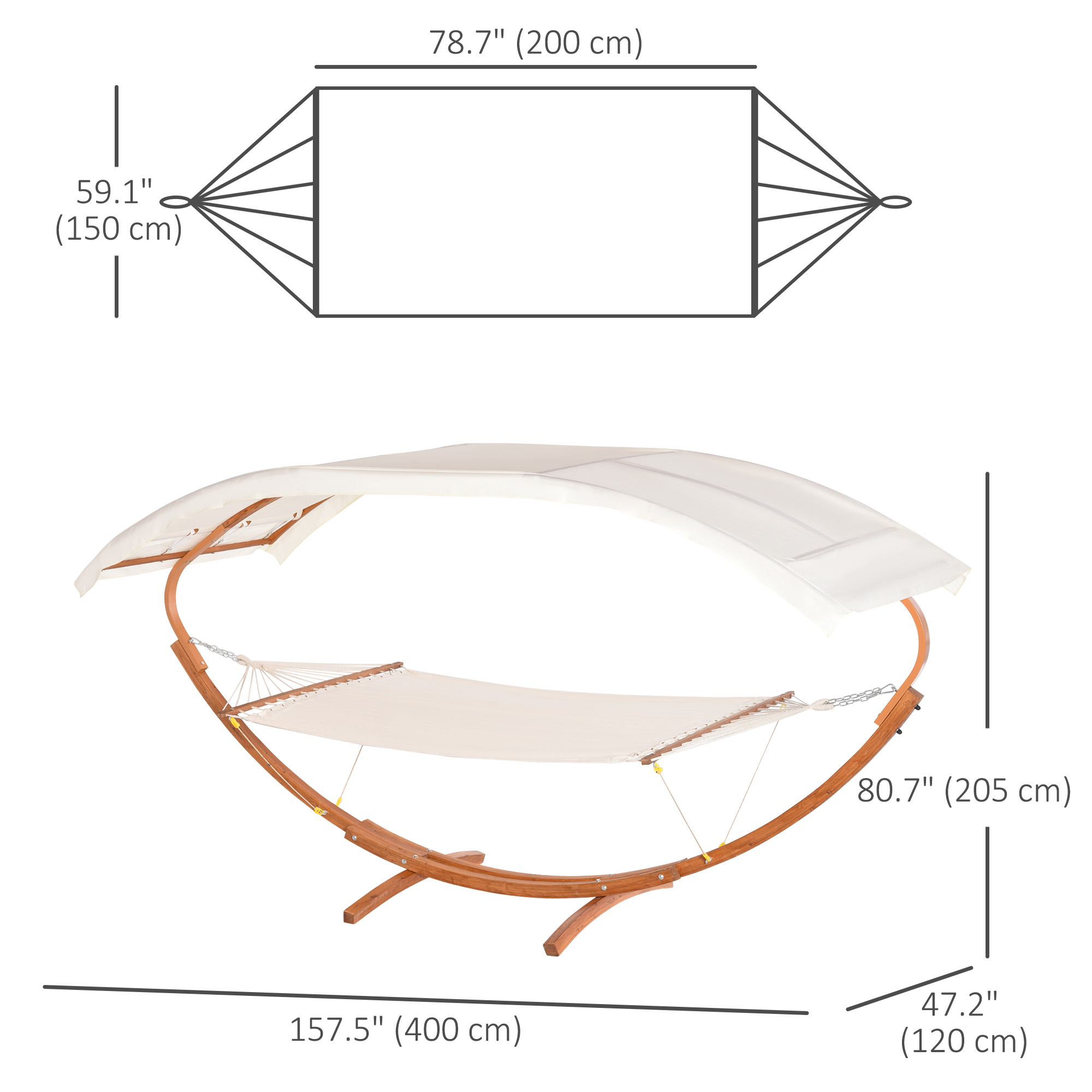 Outsunny 2 Person Wood Swing Arc Hammock Bed and Stand Set with