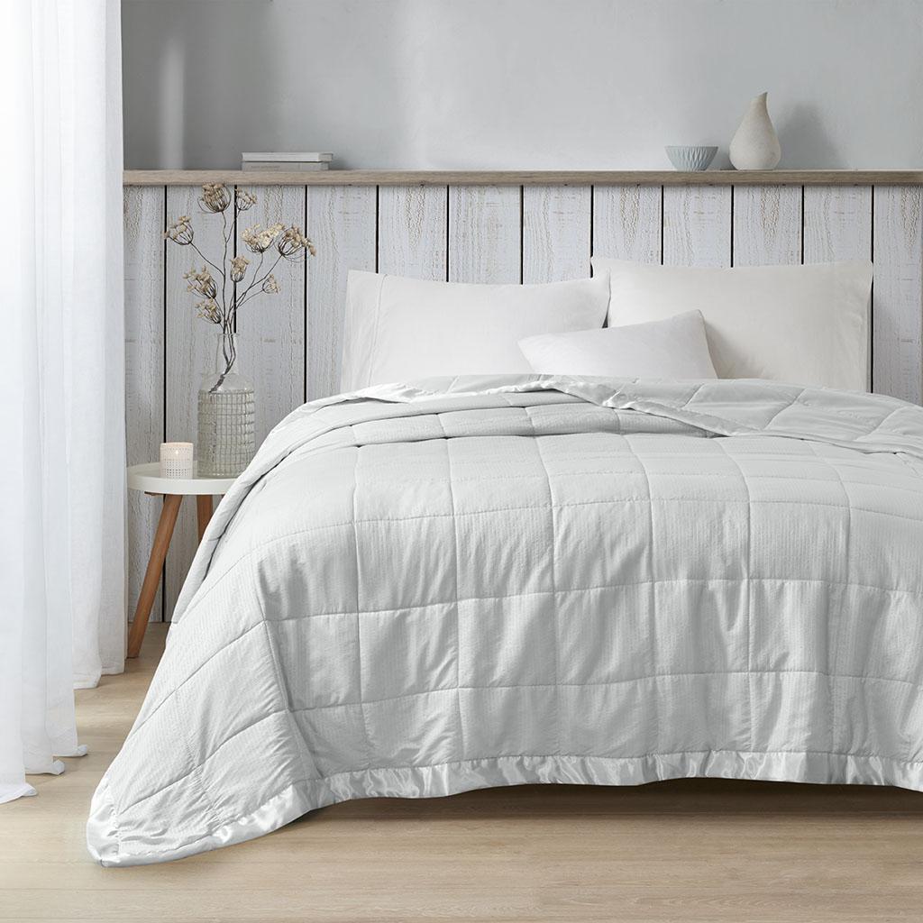 Luxurious Hypoallergenic Down Alternative Blanket with Satin Trim, Bed Blanket with Moisture Management, 96" L x 90" W x 0.25" H, Grey | Aosom.com