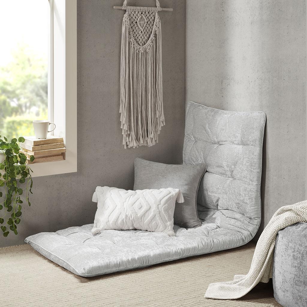 Poly Chenille Floor Pillow Cushion with Tufted Detailing, Travel Wrap, Versatile Long Lounger for Relaxing, 74" L x 27" W x 3" H, Grey | Aosom.com
