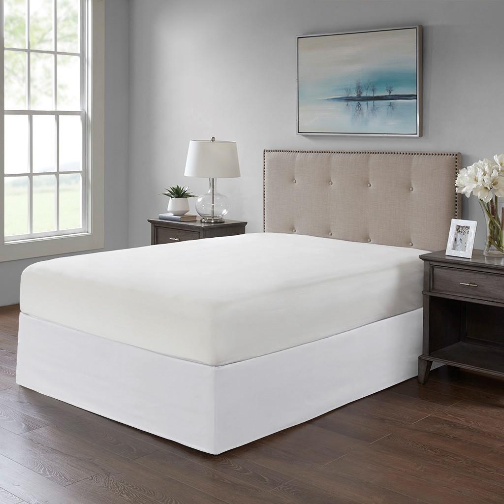 26" Drop Wrap-Around Adjustable Bed Skirt with Non-Skid Backing, Wrinkle Resistance, Ideal for Room Decor, 236" L x 6" W x 0.13" H, White | Aosom.com